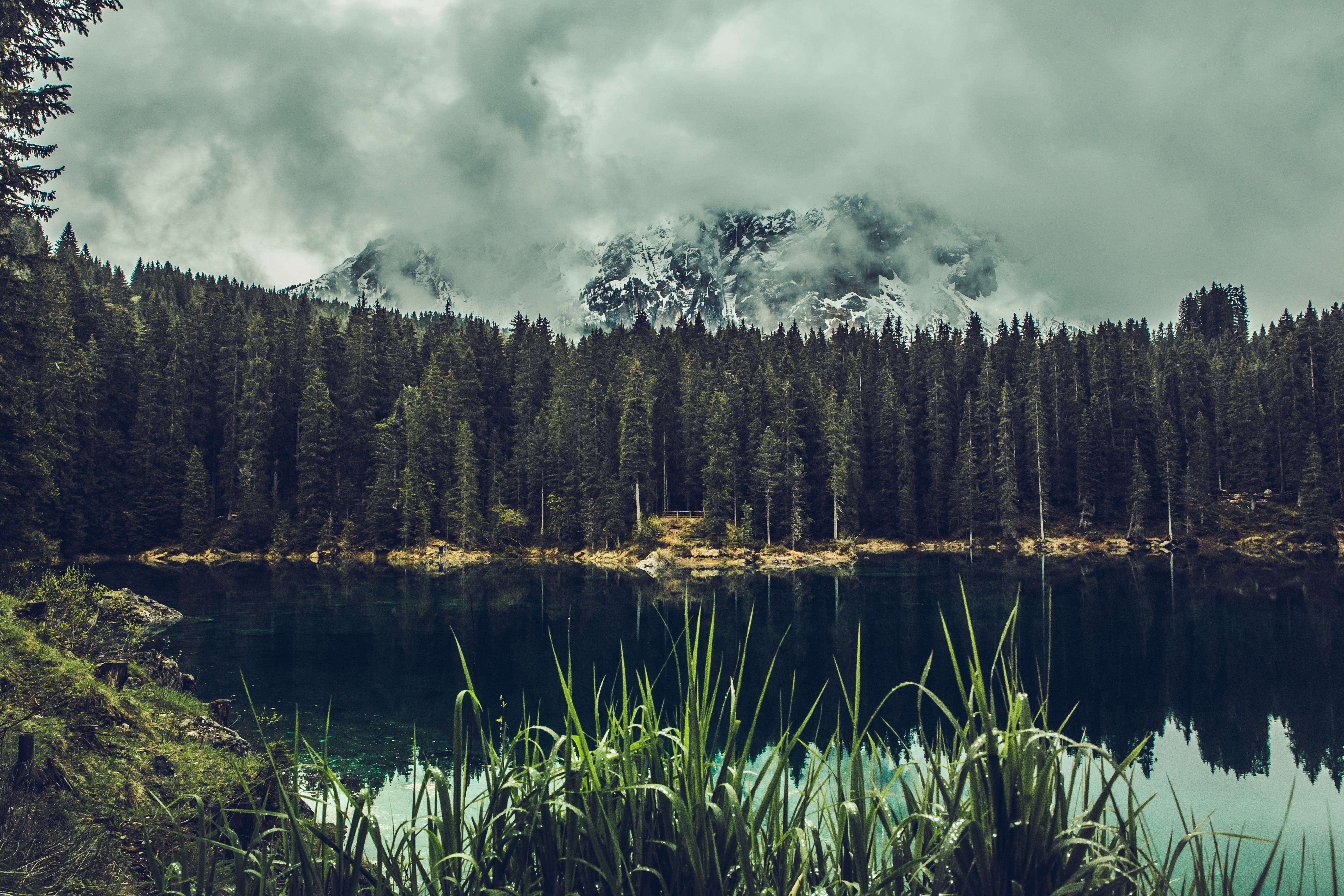 mountain, lake, mountains, non-urban scene, clouds, landscape, no people, tranquil scene, tree, scenery, tranquility, scenics - nature, fog, seal, green, HD Wallpaper