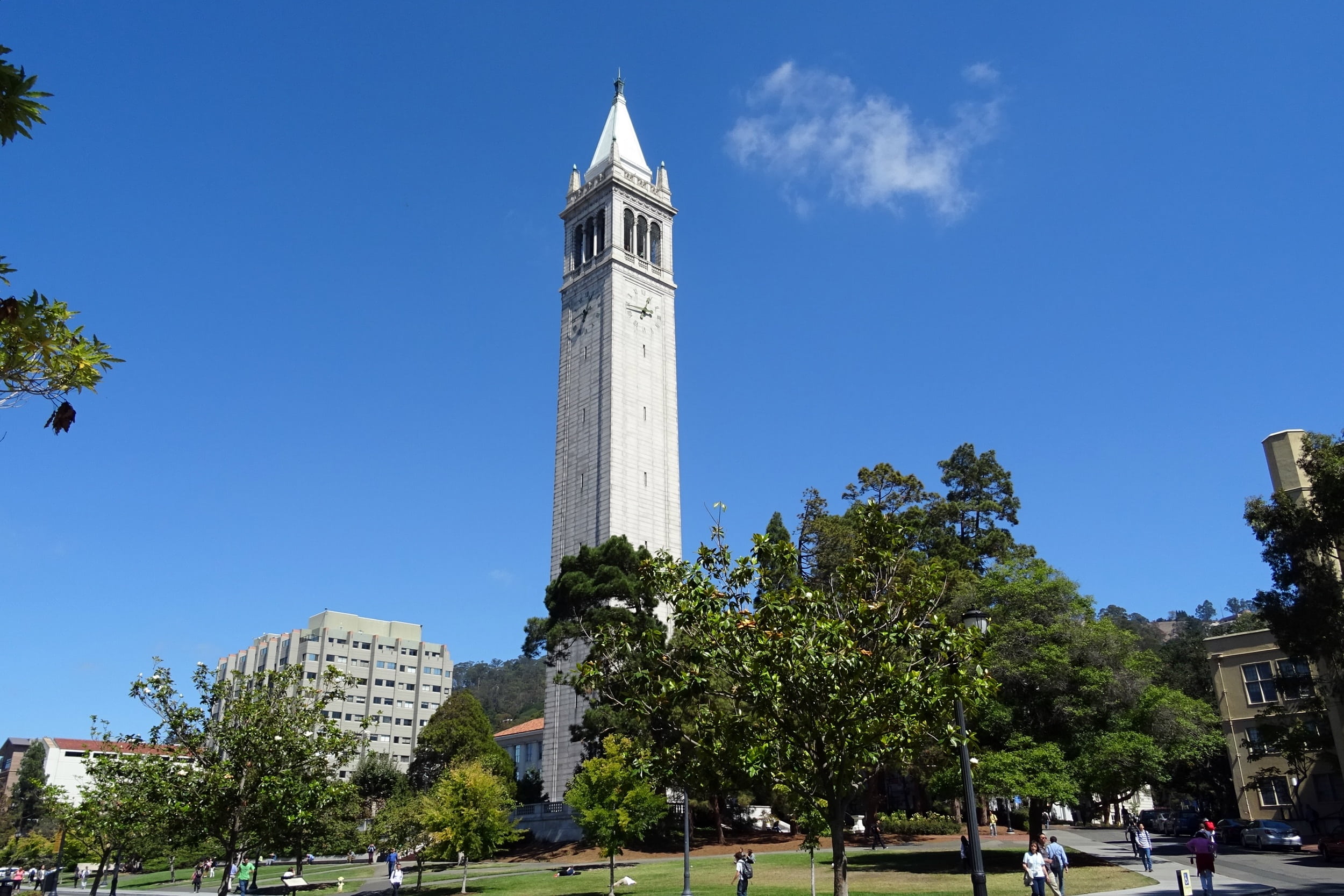 architecture, sather tower, day, tall - high, tower, travel, education, tree, california, history, architectural column, building exterior, blue, sky, campanile, HD Wallpaper