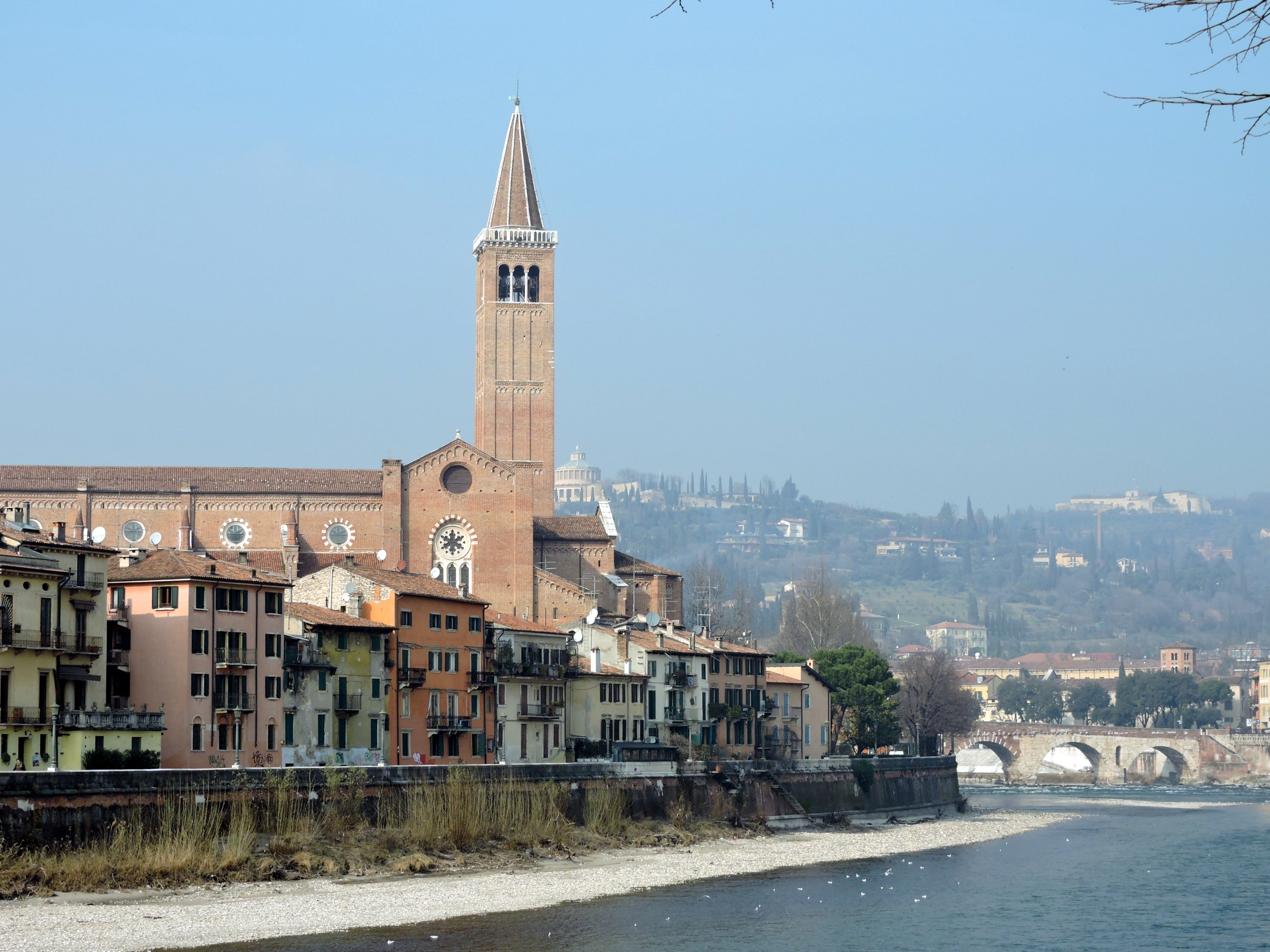 landscape, city, sky, clear sky, day, belief, place of worship, architecture, no people, tower, nature, houses, 4K, building exterior, building, river, HD Wallpaper