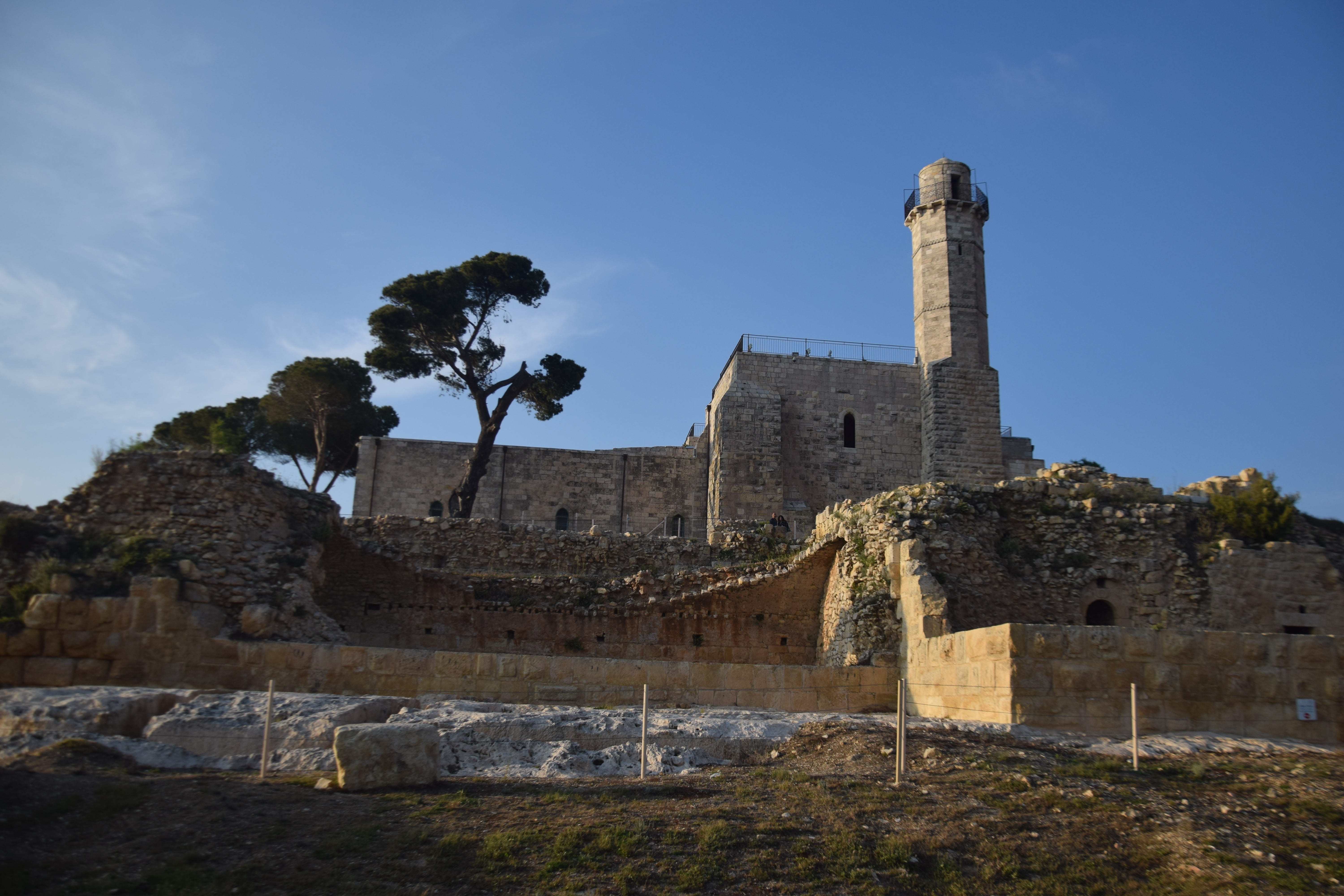 5K, jerusalem, ruined, old ruin, travel, tree, stone wall, nevi samuel, day, building, building exterior, landmark, wall, holy, archaeology, architecture, HD Wallpaper