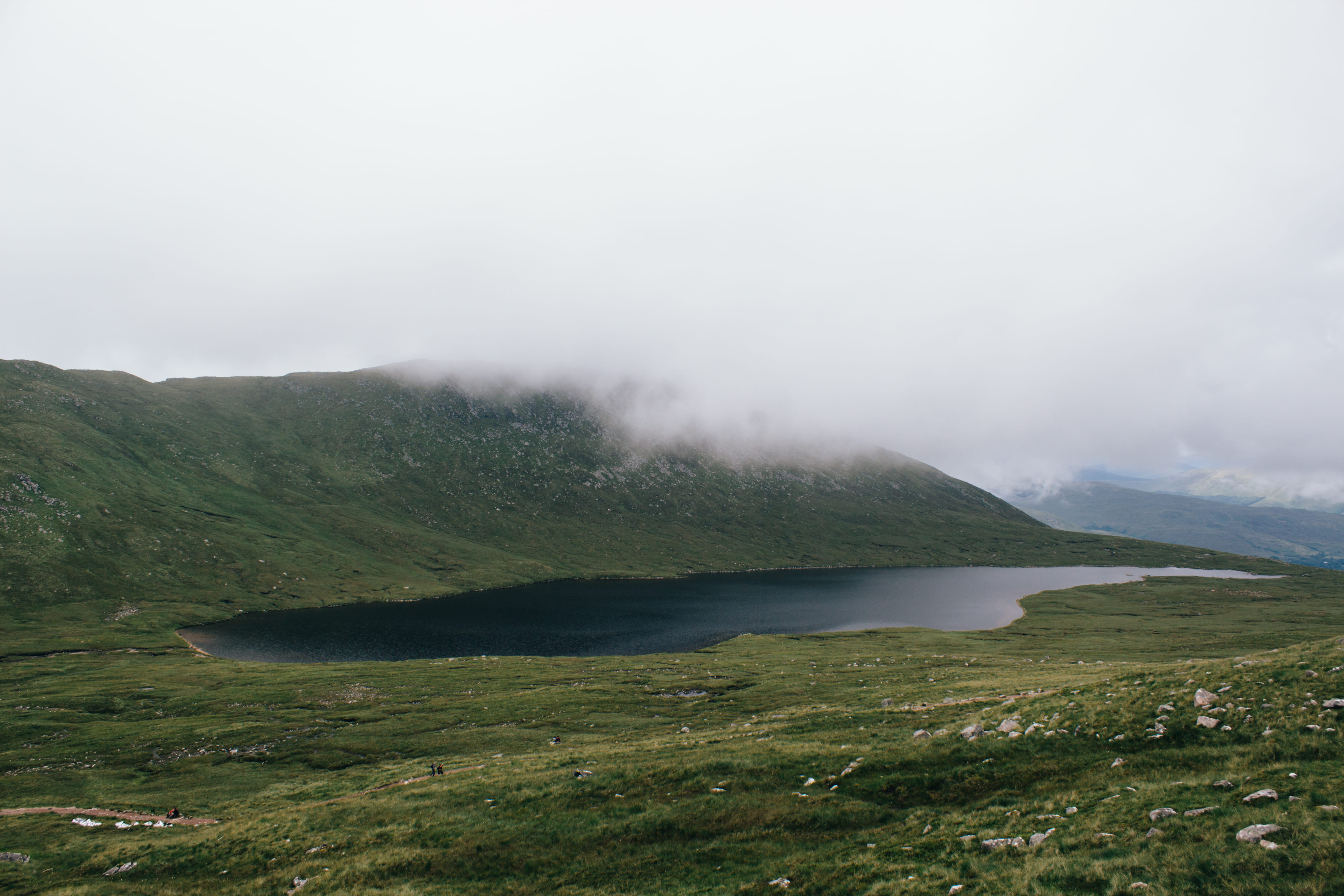 no people, cloud, environment, tranquility, fort william, day, sky, volcanic crater, scotland, 5K, water, fog, landscape, cloud - sky, nature, non-urban scene, HD Wallpaper