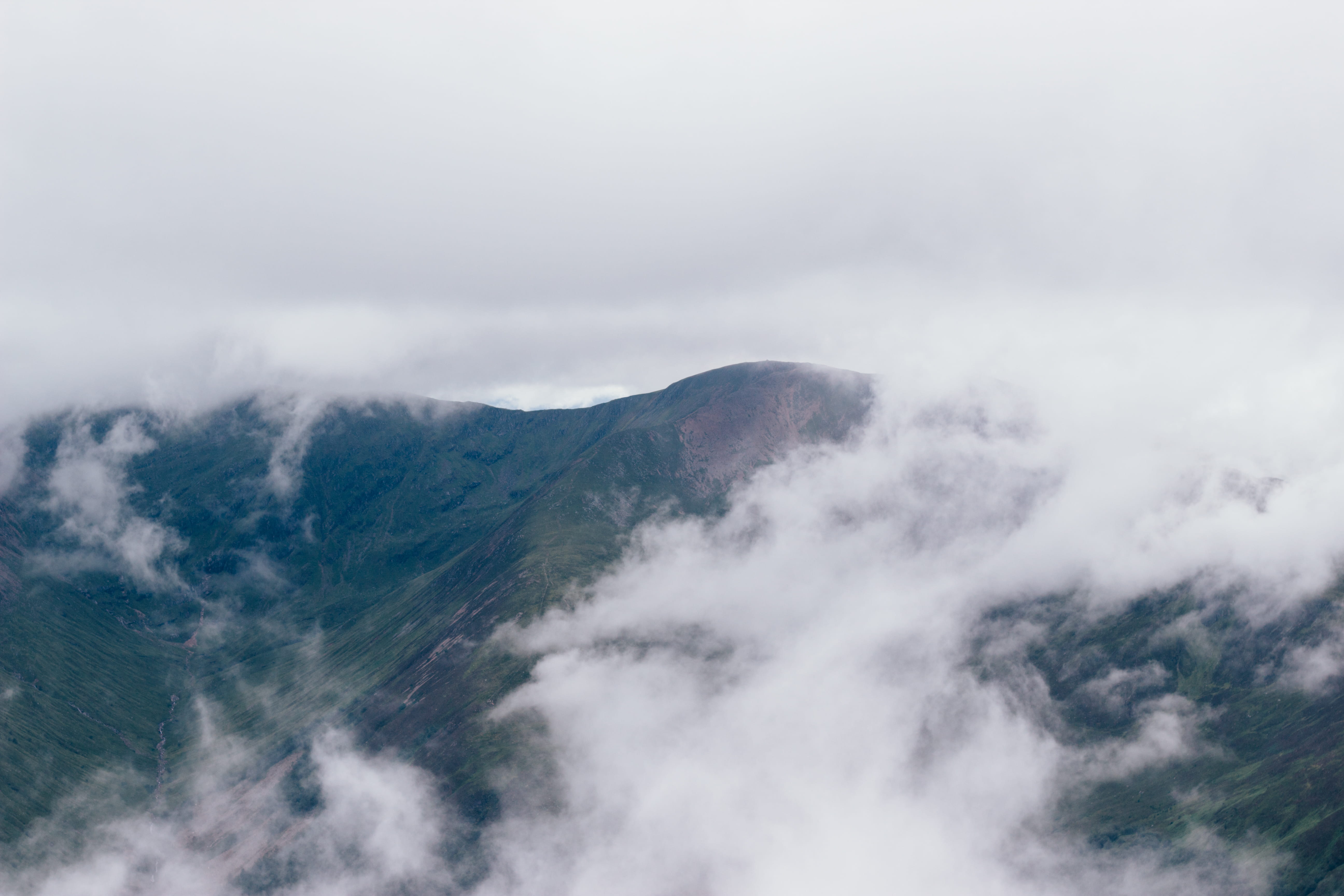 environment, mist, scotland, clouds, mountain peak, tranquility, cloud, idyllic, sky, united kingdom, nature, mountain range, tranquil scene, cloud - sky, HD Wallpaper