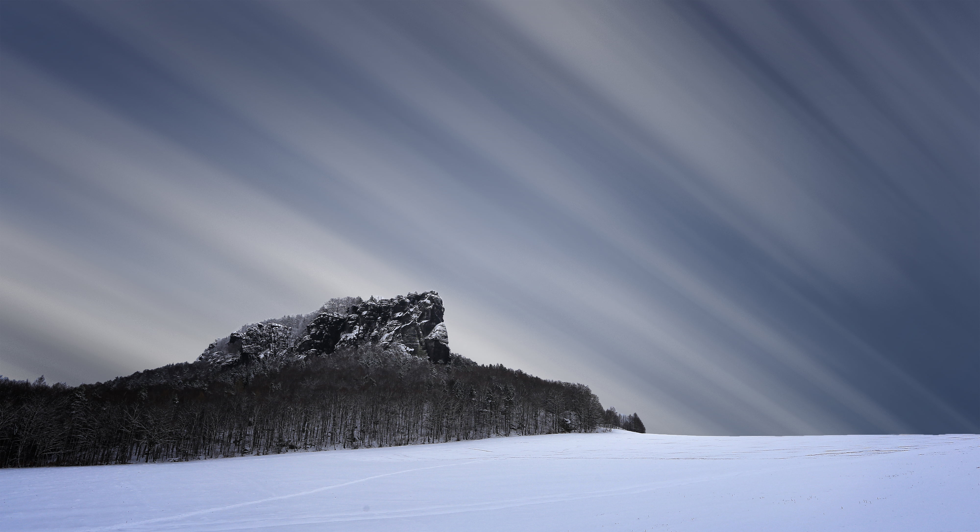sky, forest, Lilienstein, cold - Temperature, shot, rock mountain, Sächsische Schweiz, Elbsandsteingebirge, long exposure, land, outdoors, rock, time, Saxon Switzerland, HD Wallpaper