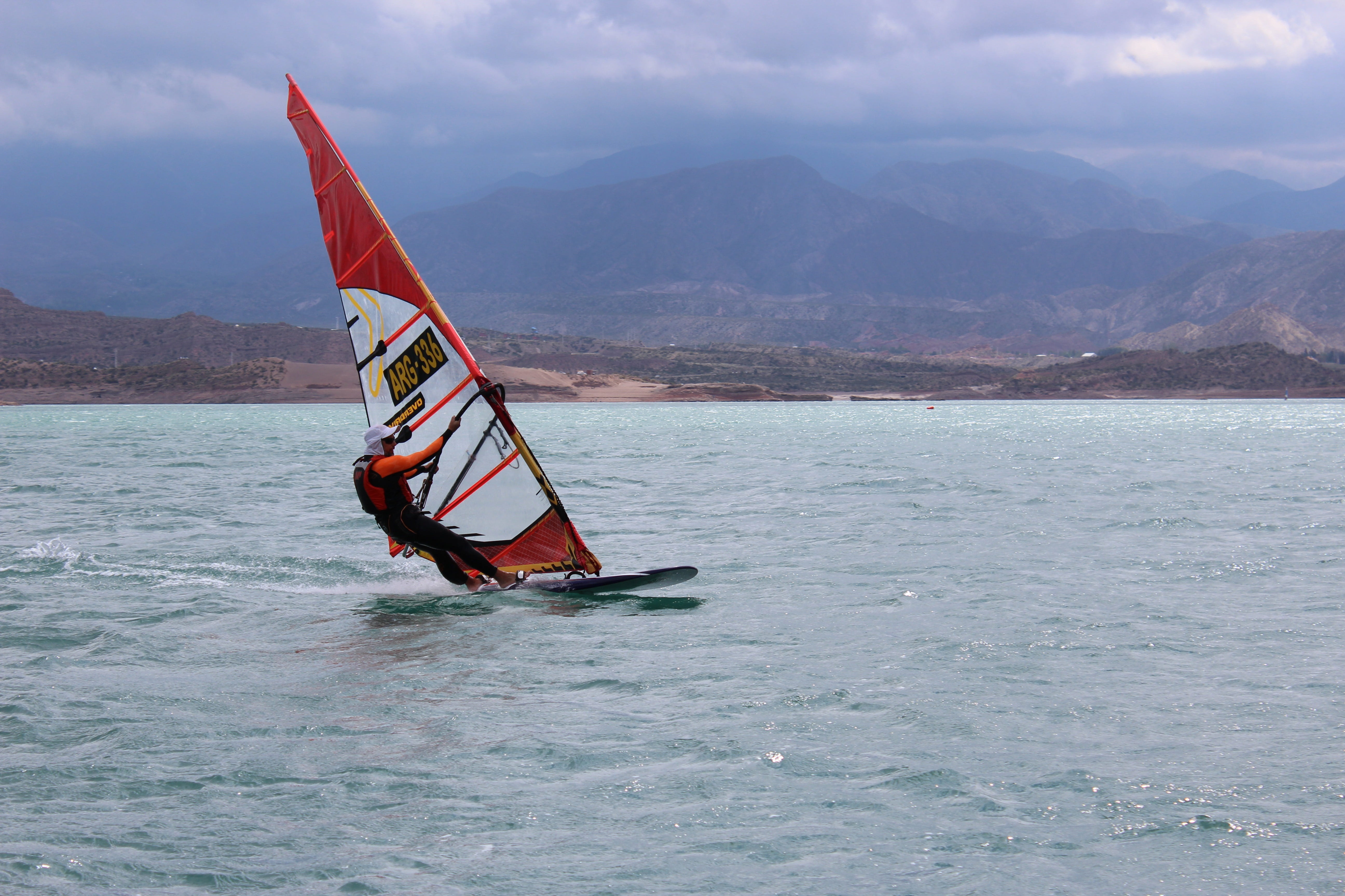 nature, mendoza, sailboat, wind, day, slalom, argentine, sky, cloud - sky, windsurfing, mode of transportation, mountain, travel, environment, sailing, HD Wallpaper