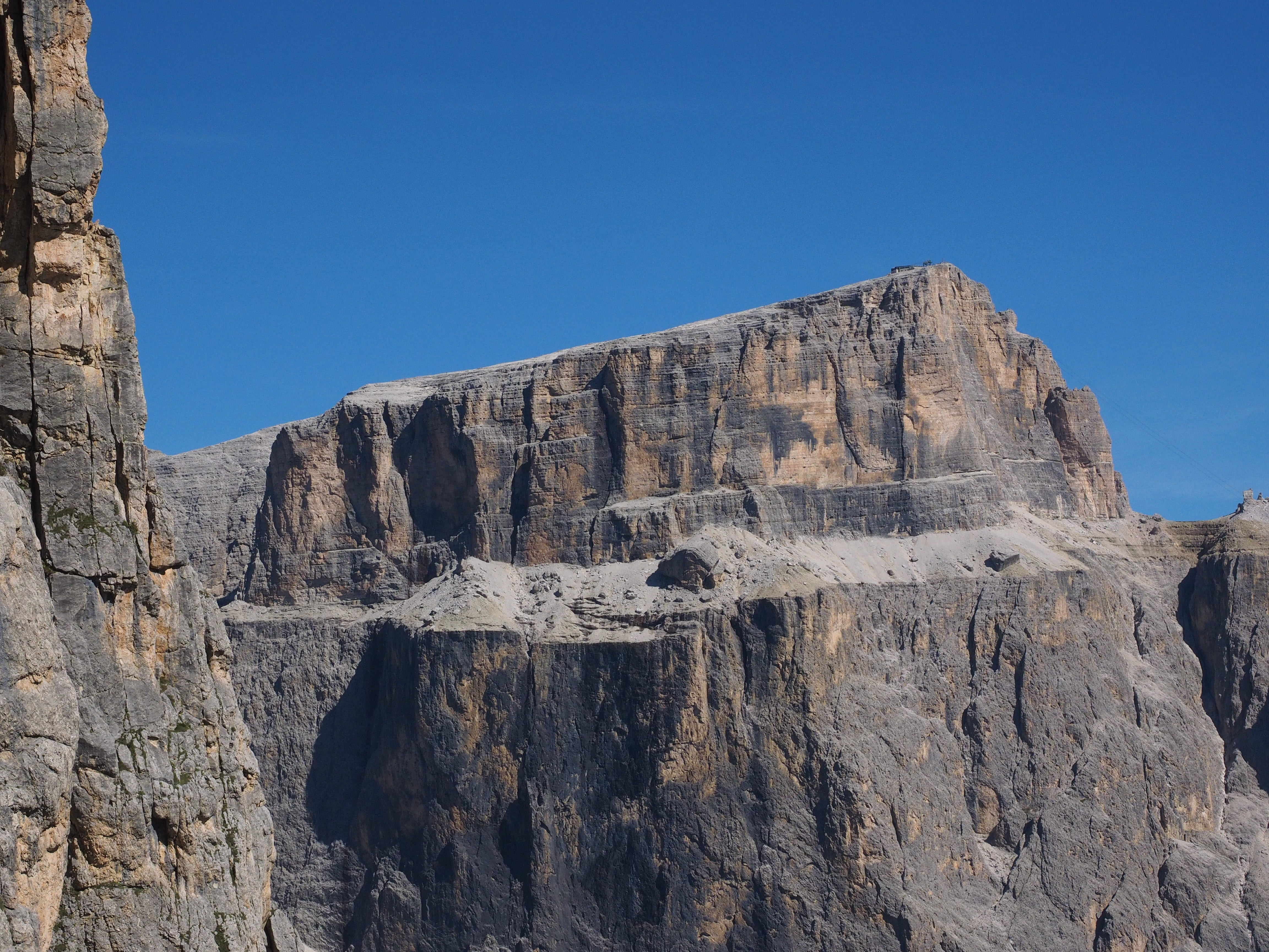 low angle view, physical geography, rock formation, unesco world heritage, tranquil scene, imposing, 4K, cable car funivia del sass pordoi, plateau mountain, HD Wallpaper