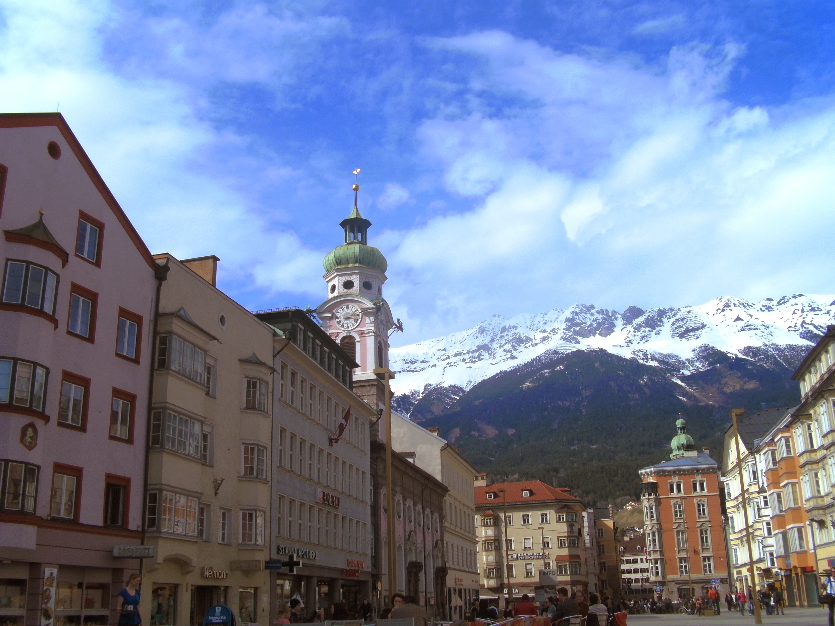 building exterior, tower, winter, building, innsbruck, outdoors, tirol, 2K, austria, townscape, nature, snow, spirituality, architecture, mountain, mountains, HD Wallpaper