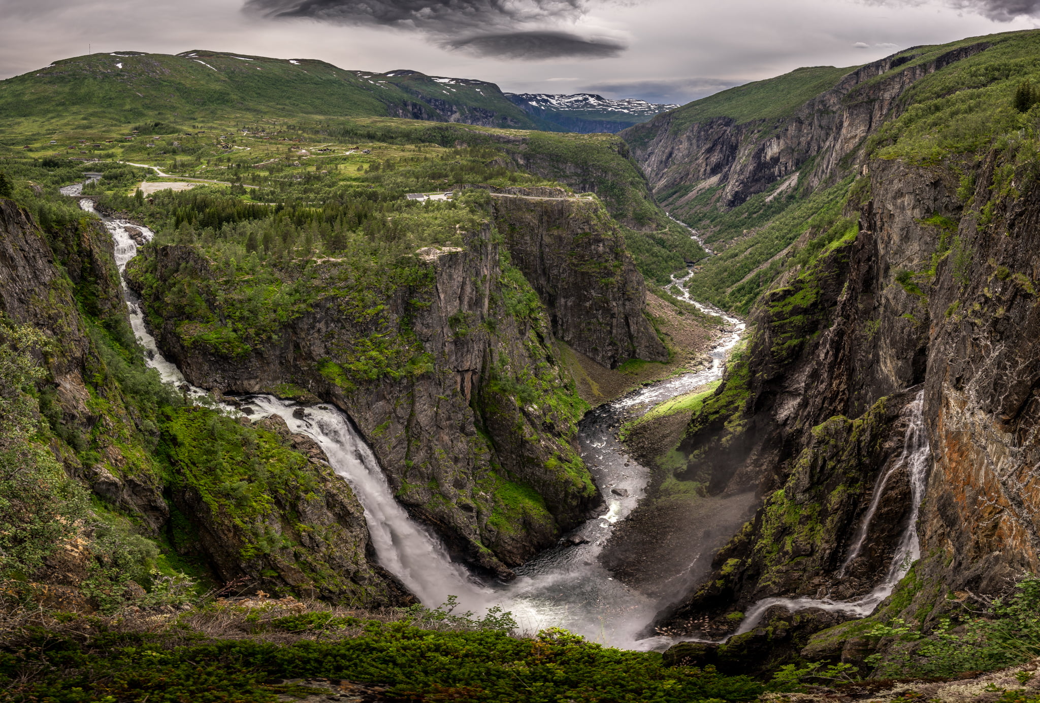 fjord, waterfall, clouds, Vøringfossen, water, scenics, europe, full frame, Hordaland, sony a7, portfolio, geotagged, voringfossen, outdoors, ringfossen, HD Wallpaper