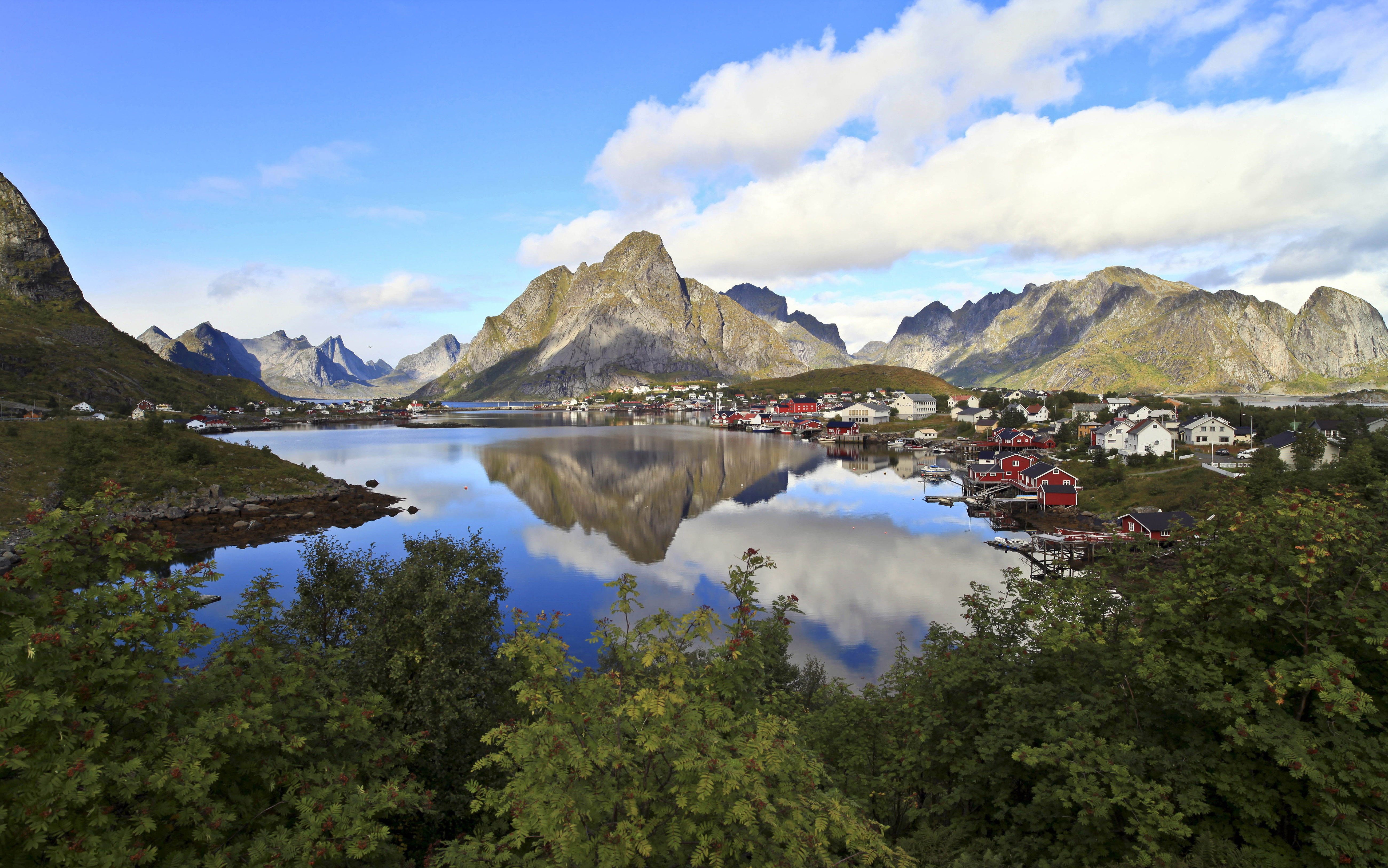 county, municipality, day, village, nature, tree, scenics - nature, 5K, islands, plant, fishing, idyllic, norway, administrative, lofoten, mountain range, HD Wallpaper