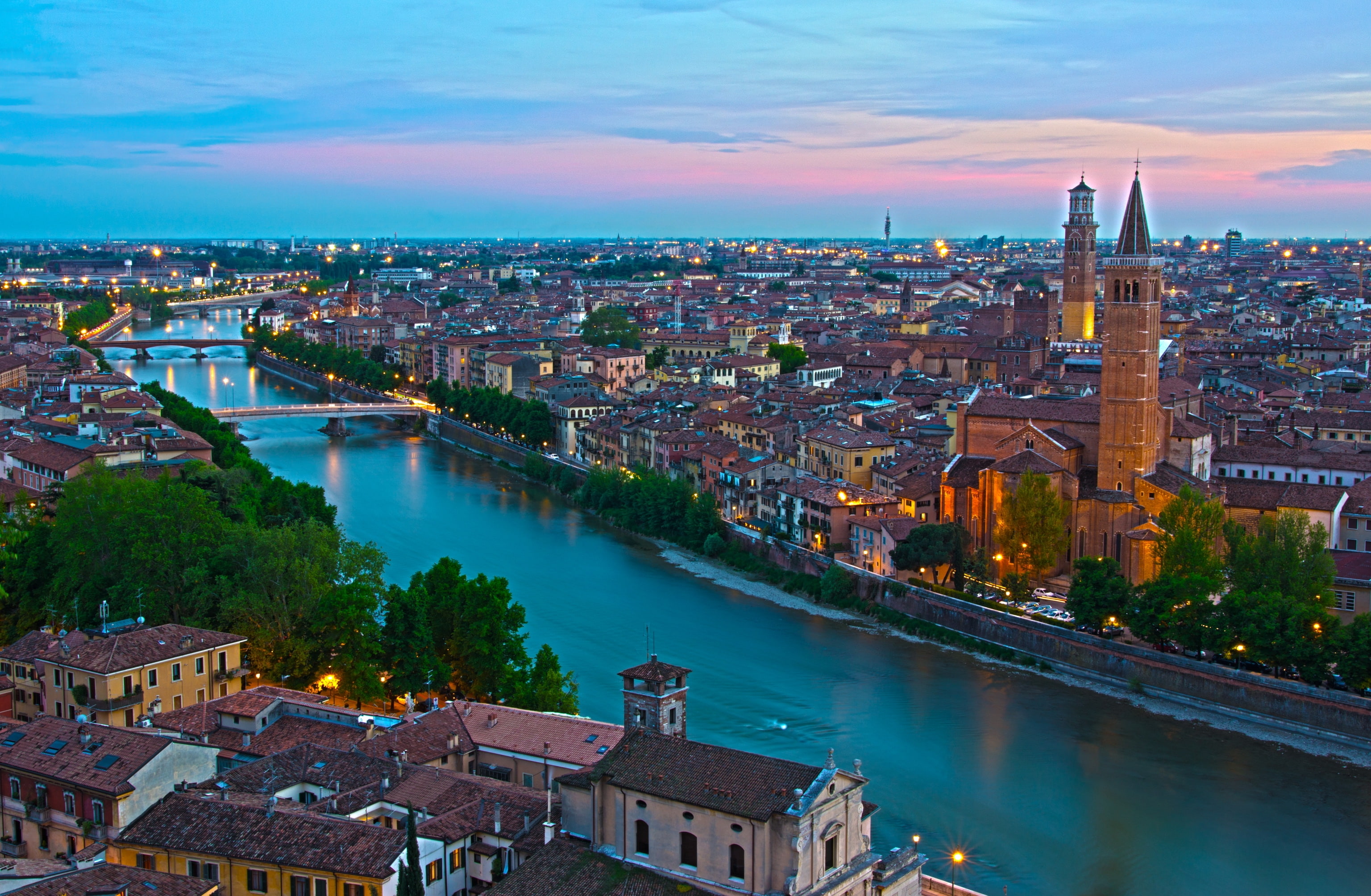 borgo, trento, water, channel, verona, italy, 2K, HD Wallpaper
