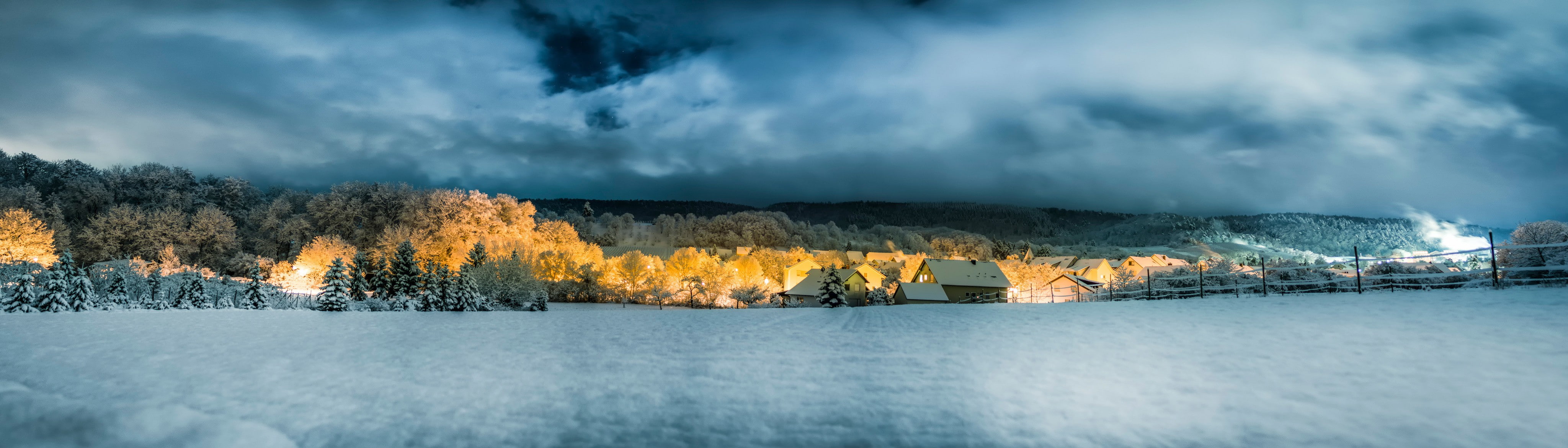 4K, winter, snow, house, panorama, HD Wallpaper