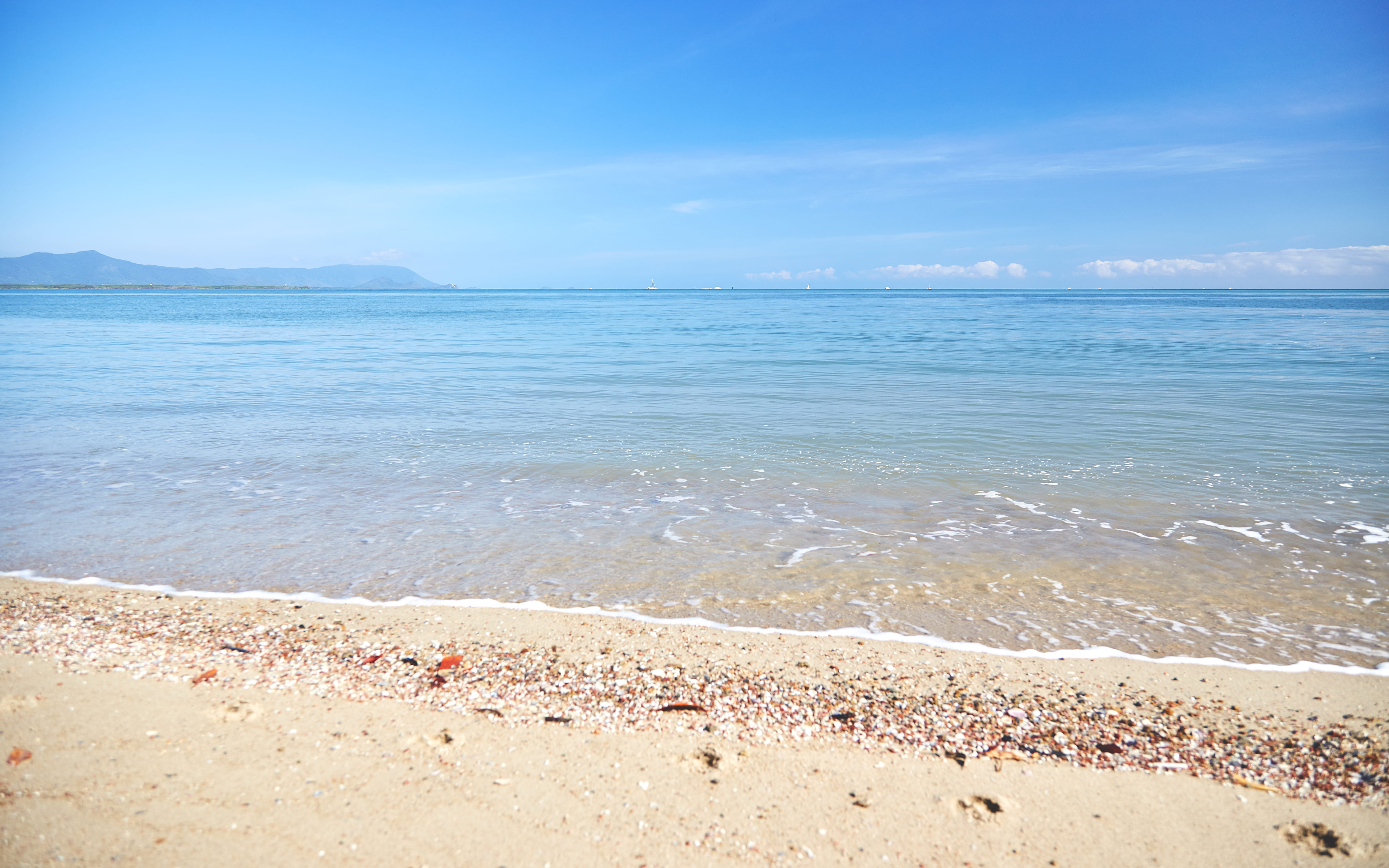 beach, foam, distance, early, sand, day, sun, tranquil scene, beauty in nature, no people, sky, mountans, horizon, outdoors, nature, morning, land, sea, HD Wallpaper