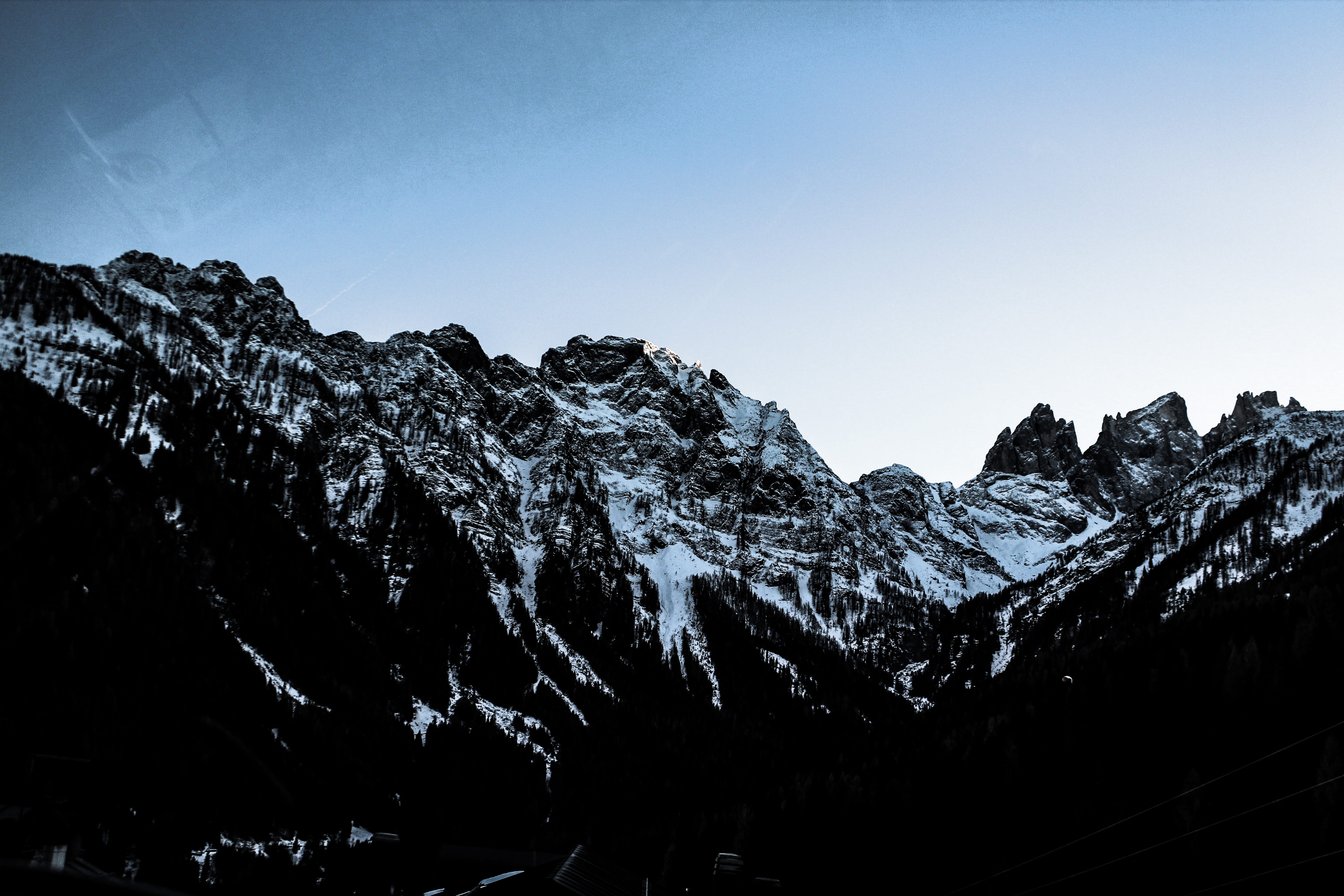 dolomites, mountain range, italy, scenics - nature, trees, clear sky, non-urban scene, sky, formation, tree, winter, mountain, tranquil scene, snow, 5K, HD Wallpaper