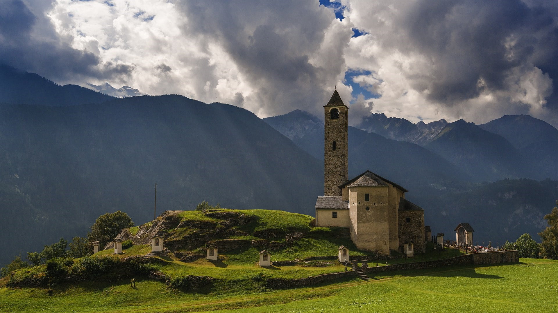 landscape, chiesa ss lorenzo e agata, 1080P, temple, building, religion, building exterior, history, built structure, europe, cloud - sky, no people, rural area, HD Wallpaper