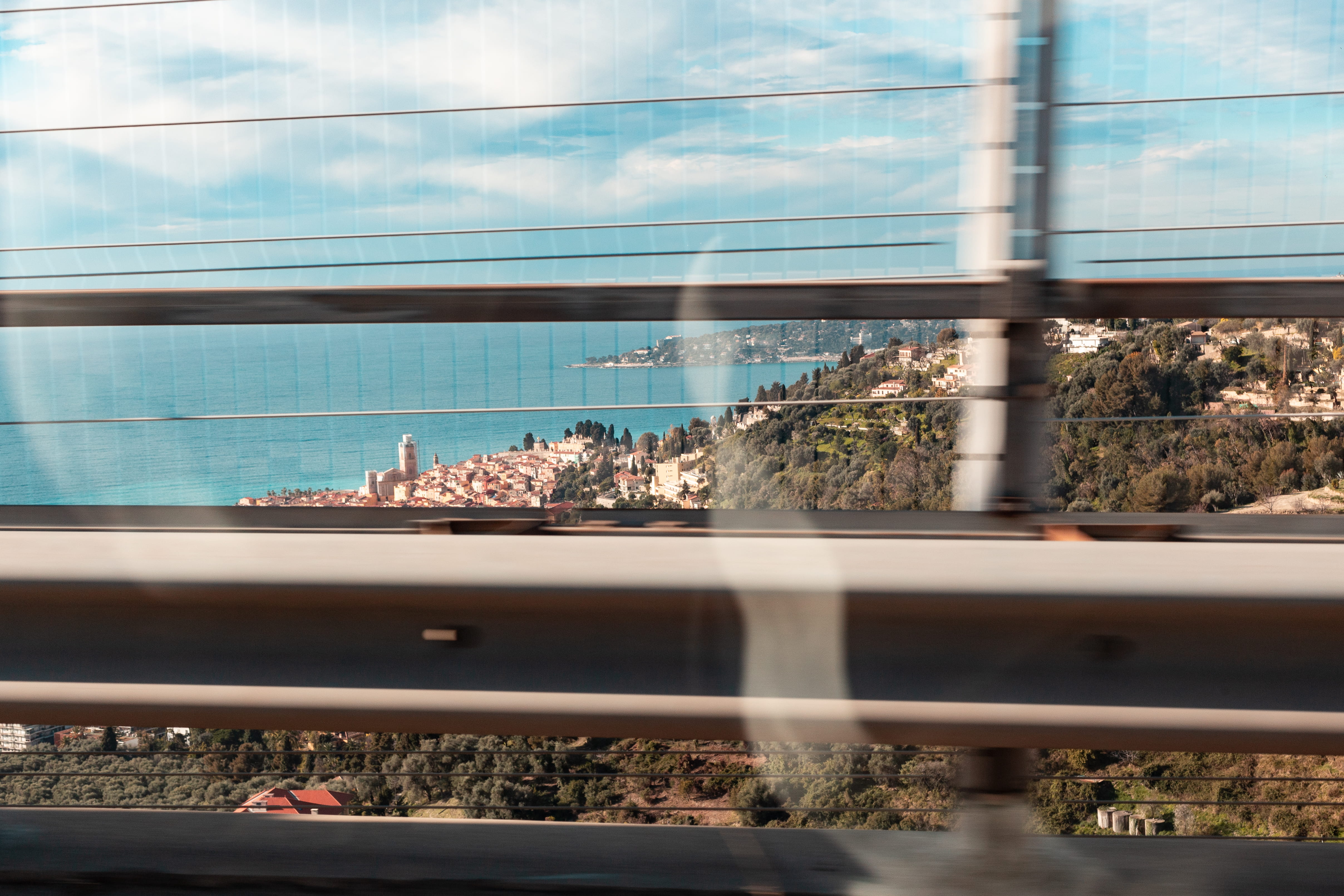 handrail, railway, reflection, mirror, cable, sunlight, car mirror, plant, outdoors, road, day, bridge, group of people, sky, guard rail, railing, balcony, HD Wallpaper