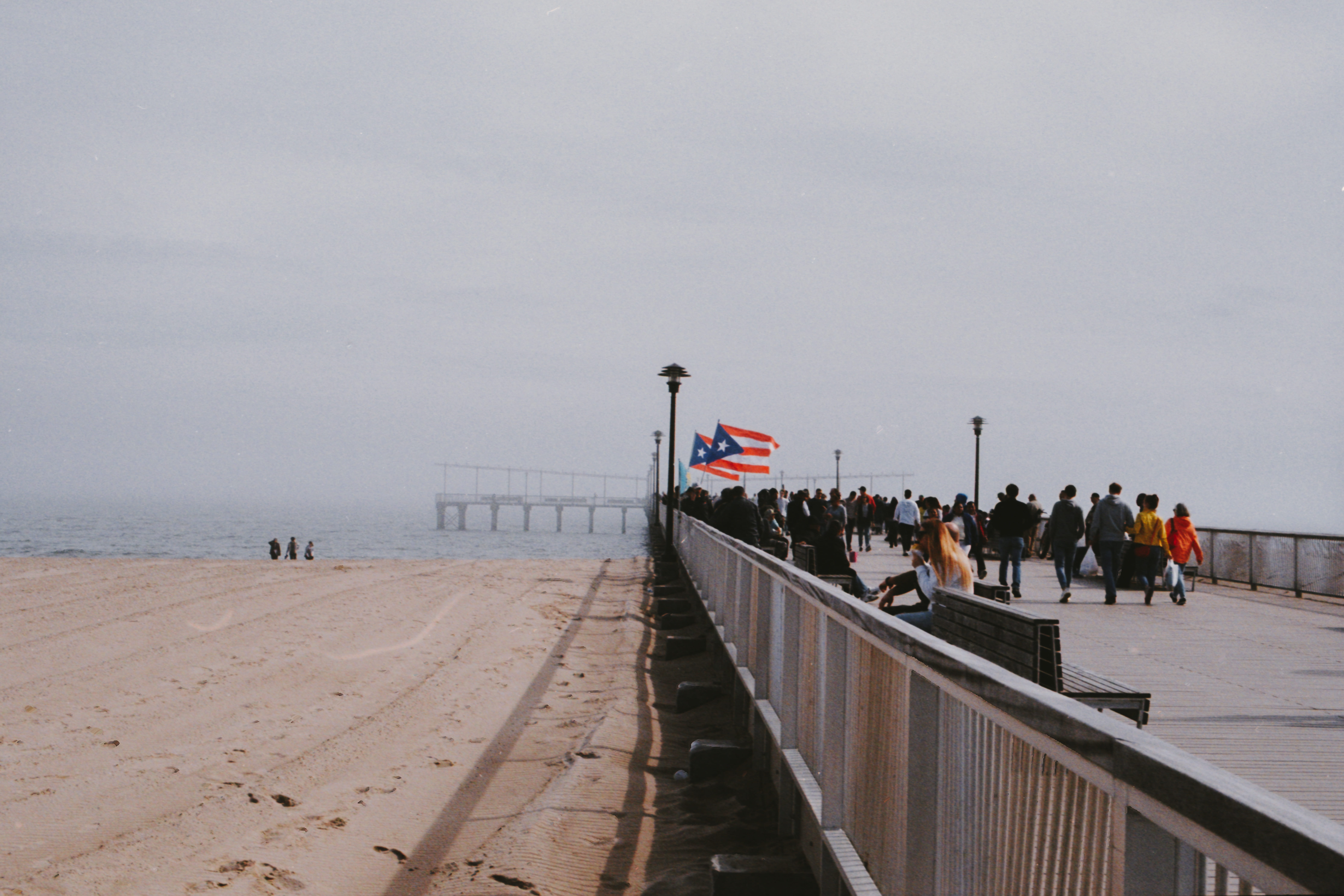 pedestrian, bridge, water, large group of people, group of people, building, flare, gathering, human, beach, asphalt, banister, patriotism, path, nature, HD Wallpaper