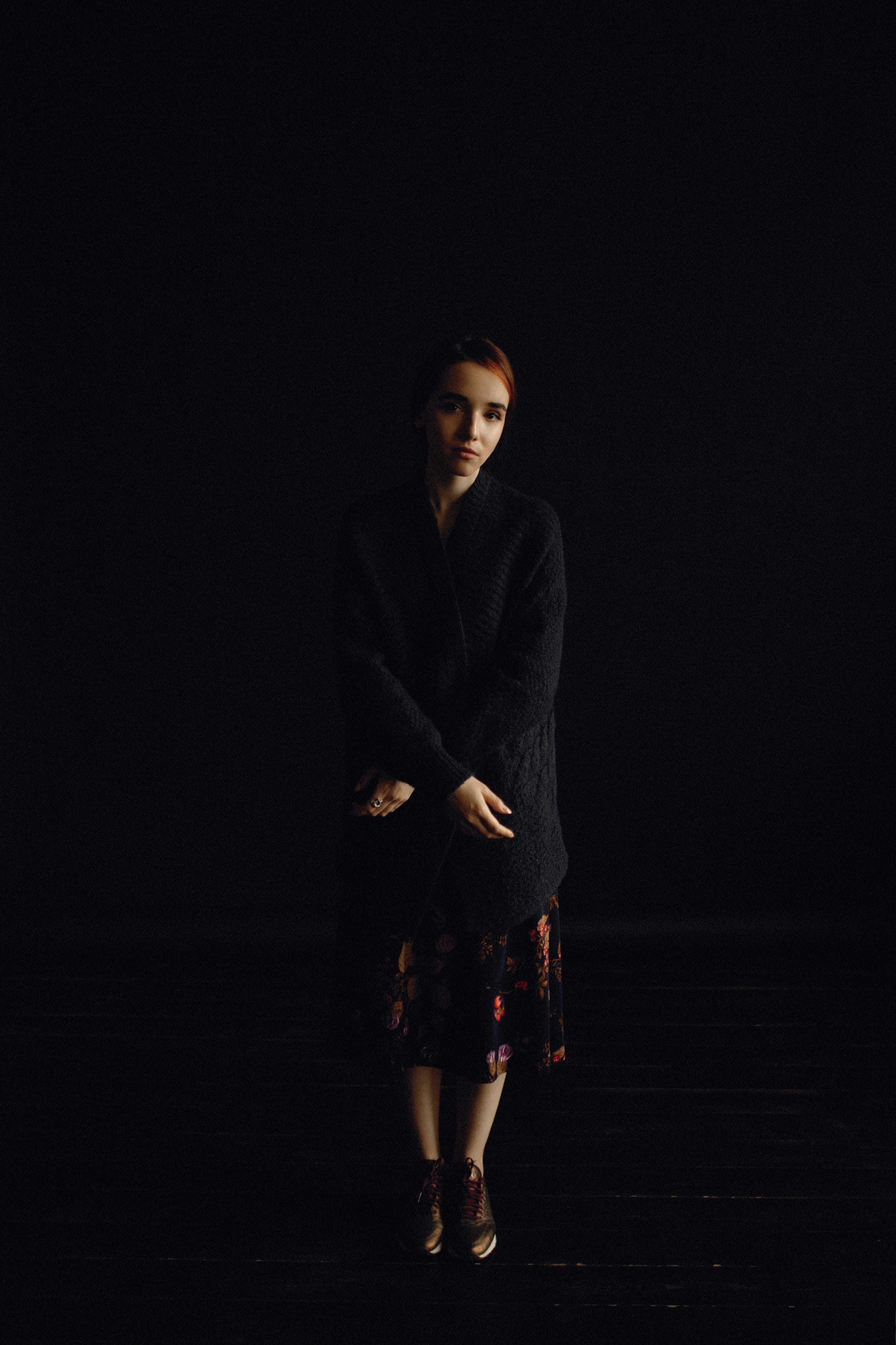 apparel, leisure activity, silent, front view, woman, contemplation, face, black, female, full length, standing, studio shot, wearing, beautiful woman, Phone HD Wallpaper