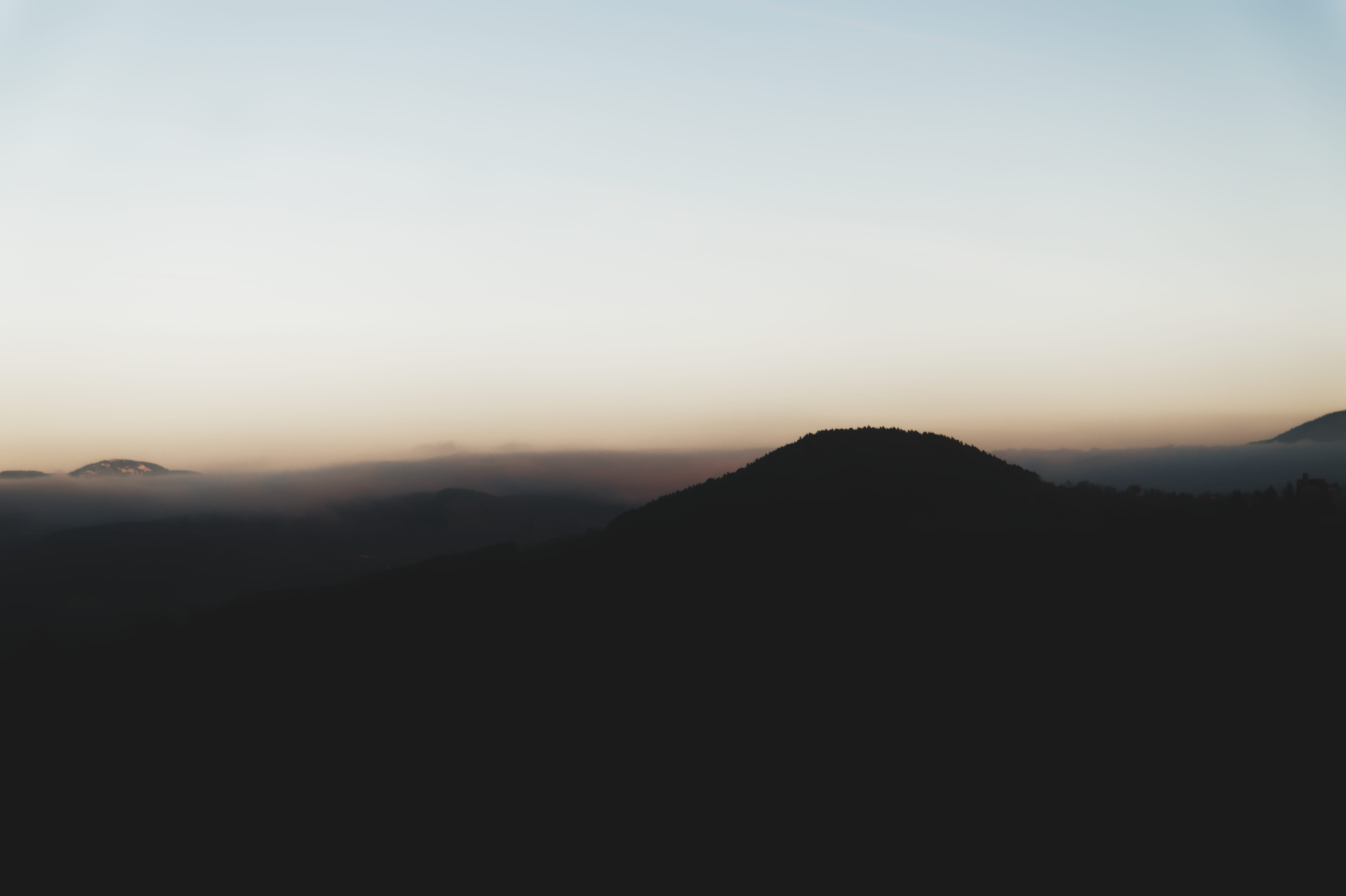 haze, horizon, silhouette, dark, tranquil scene, cloud, calm, fog, remote, no people, copy space, beauty in nature, photo, non-urban scene, montain, hill, HD Wallpaper