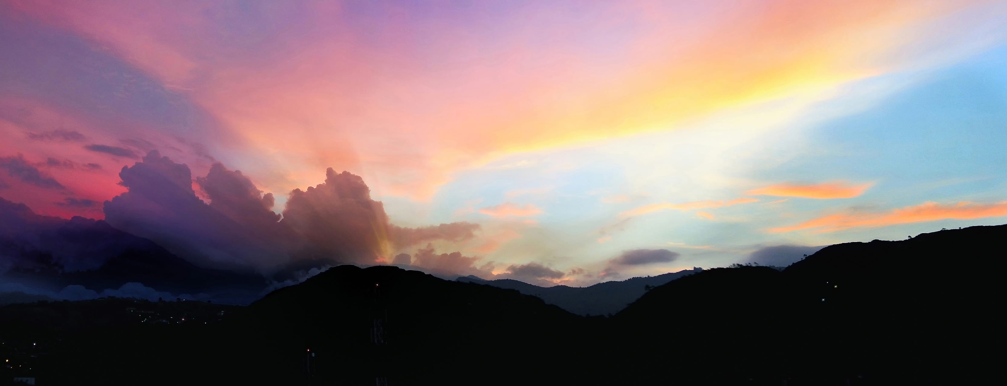 blue, mountain Peak, cloudscape, environment, tranquil Scene, multi colored, sun, no people, sunset, collection of beautiful pictures, Farallones, morning, HD Wallpaper