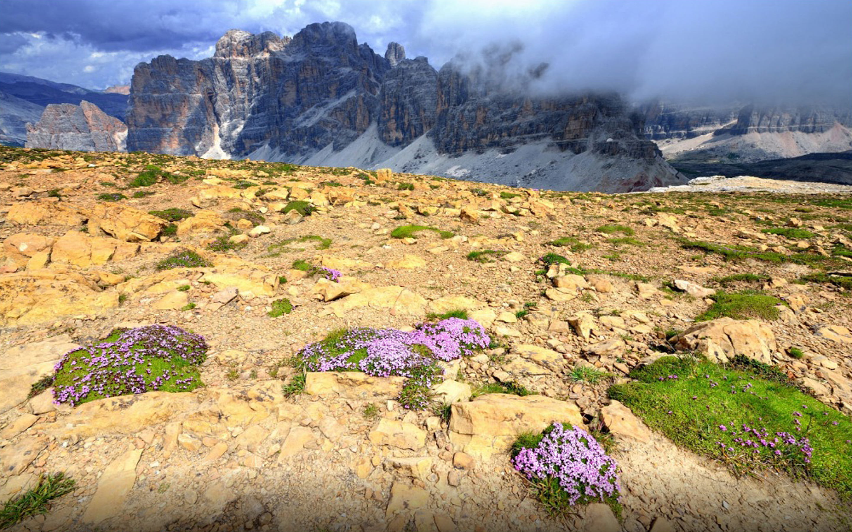 tranquility, dolomites, rock, rifugio, no people, non-urban scene, beauty in nature, solid, sky, tranquil scene, planina, nature, landscape, land, cloud - sky, HD Wallpaper