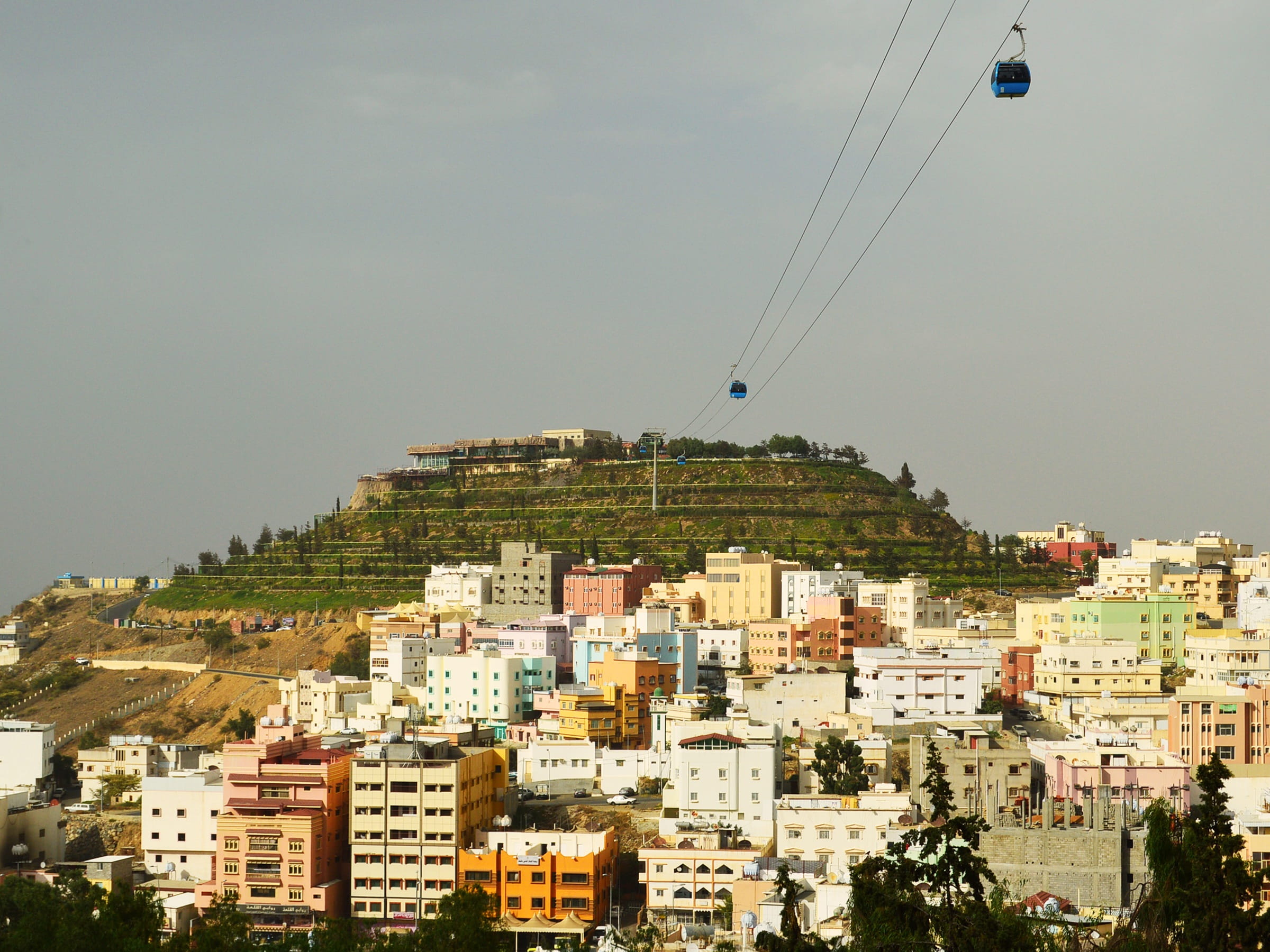 abha, city, no people, mode of transportation, travel, cable-car, mountain, sky, clear sky, middle east, tourism, hill, building exterior, architecture, HD Wallpaper