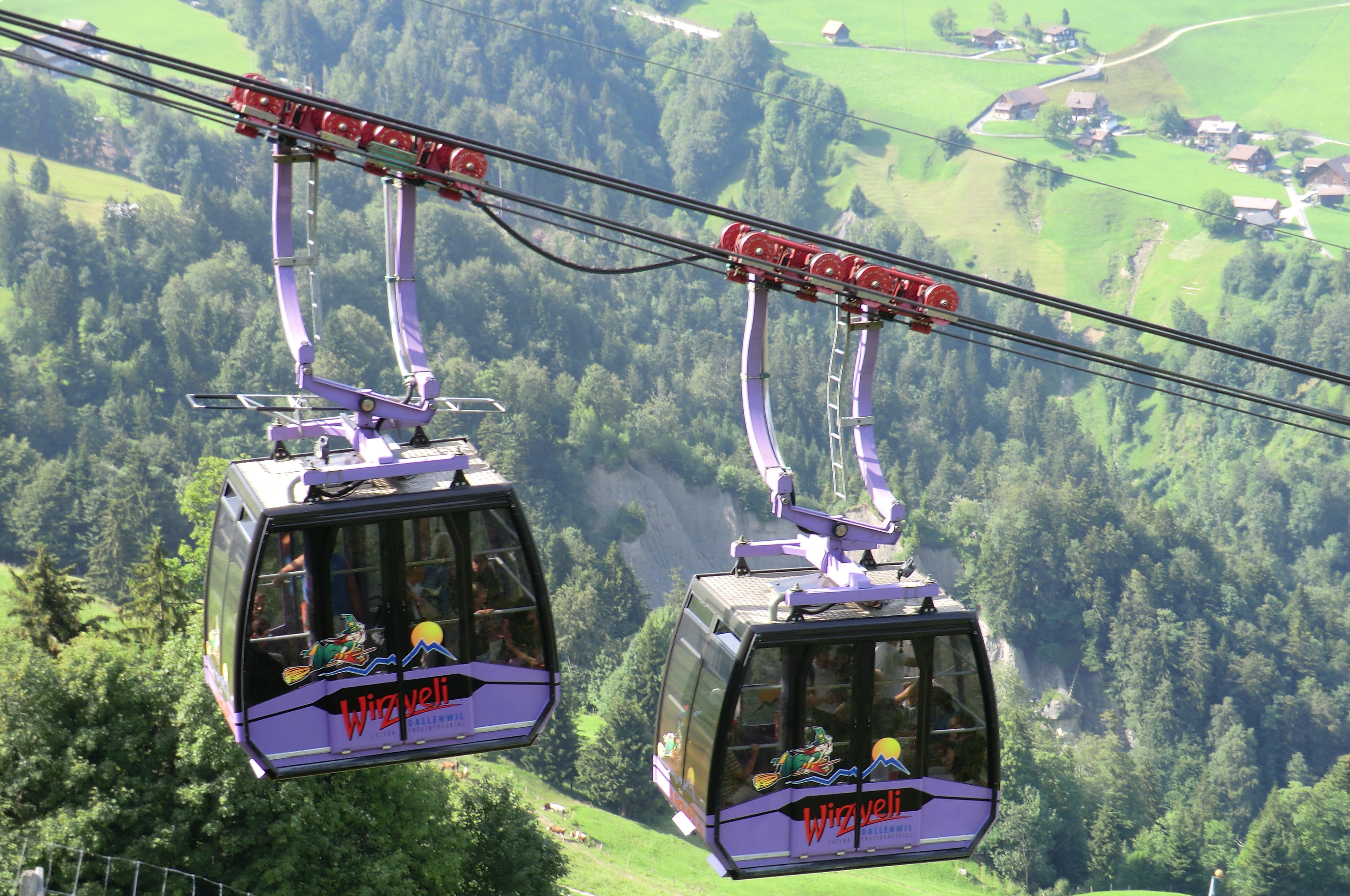4K, men, nature, mountain, green color, lifestyles, beauty in nature, day, switzerland, dallenwil-wirzweli, mode of transportation, cableway, real people, HD Wallpaper