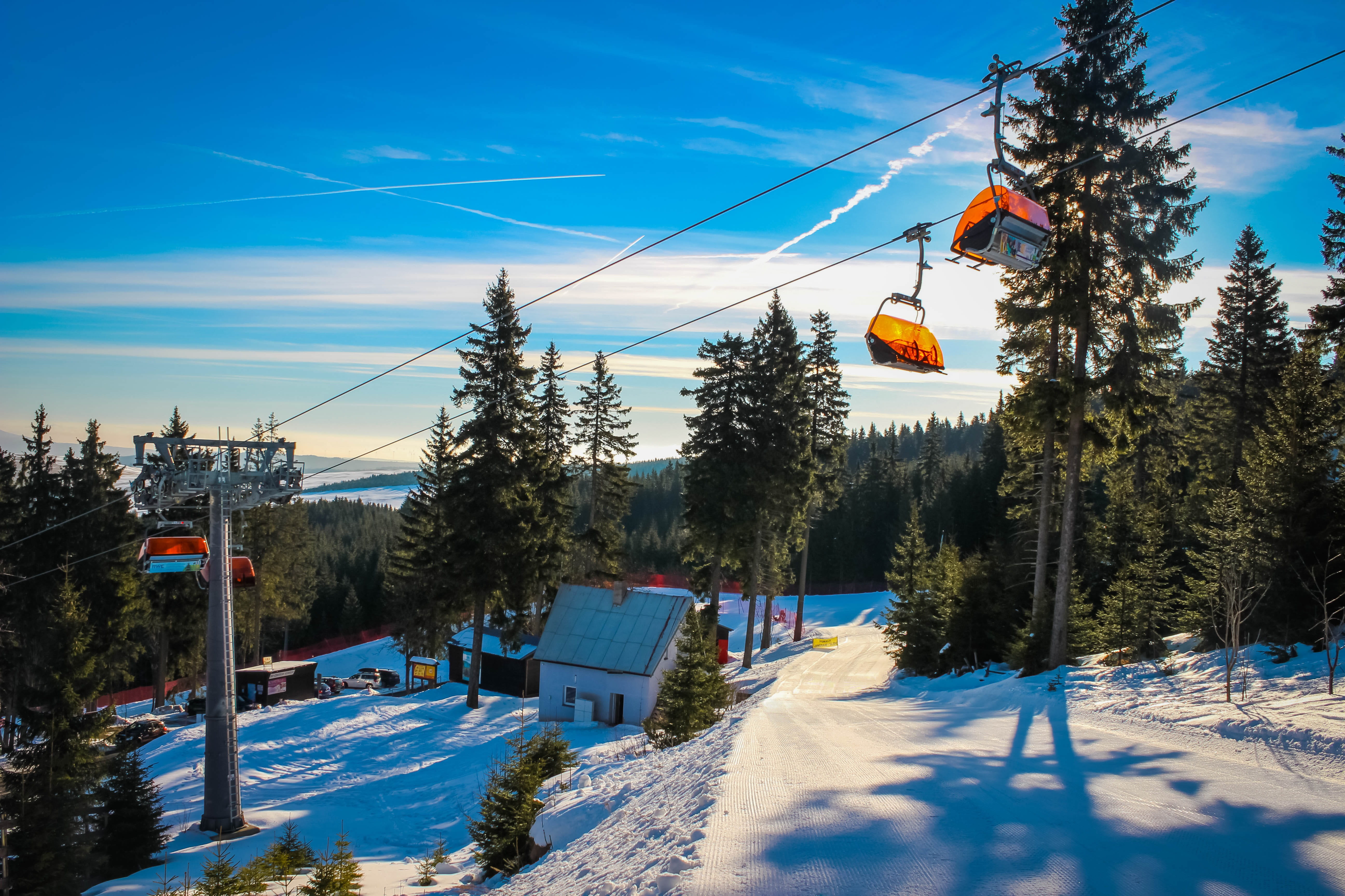 day, no people, nature, cable, winter, covering, electricity, land, sunlight, mountain, one man only, outdoors, growth, ski, tree, plant, hanging, 5K, HD Wallpaper