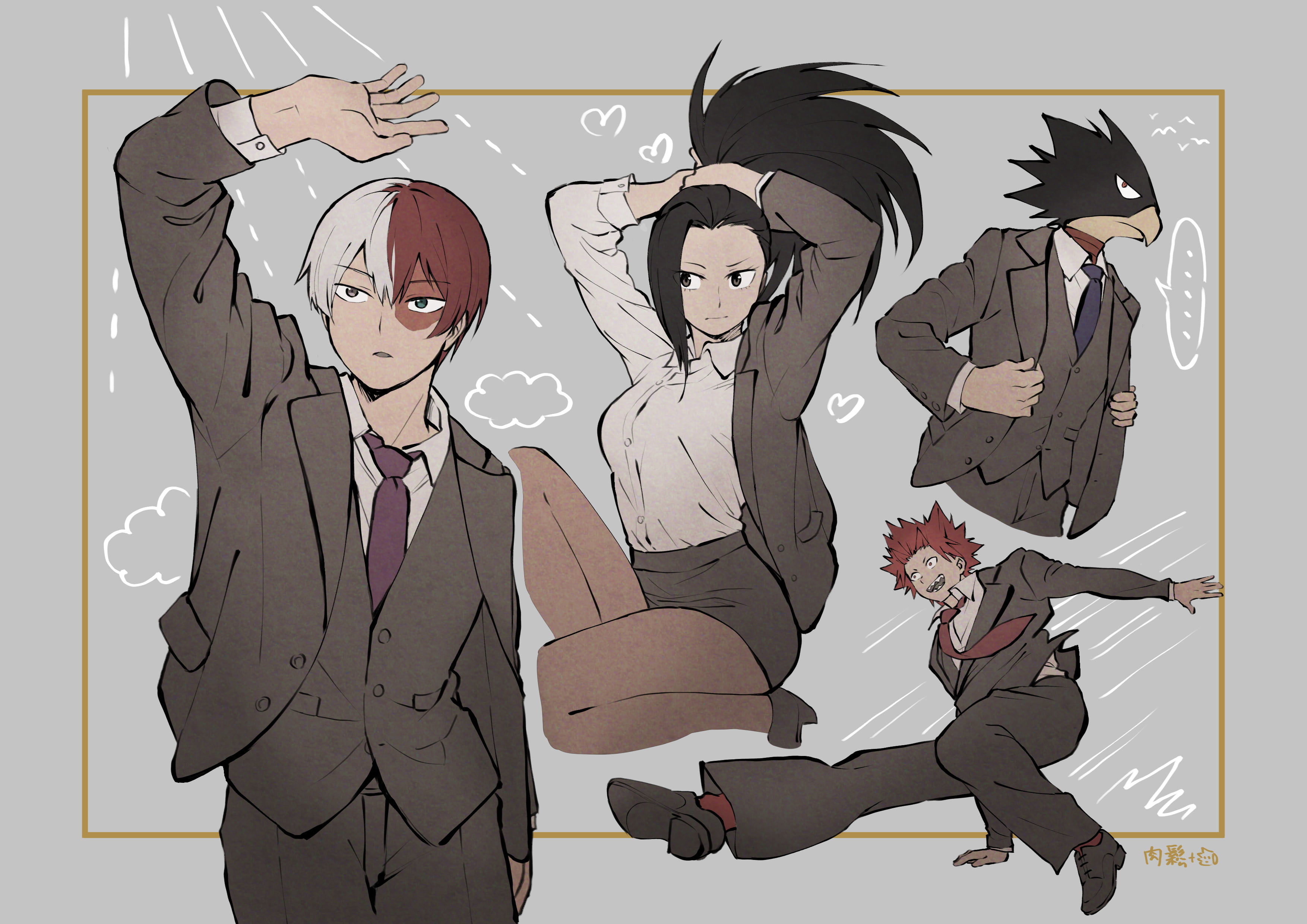 Fumikage Tokoyami, Shoto Todoroki, My Hero Academia, Momo Yaoyorozu, Eijiro Kirishima, Anime, 2K, HD Wallpaper