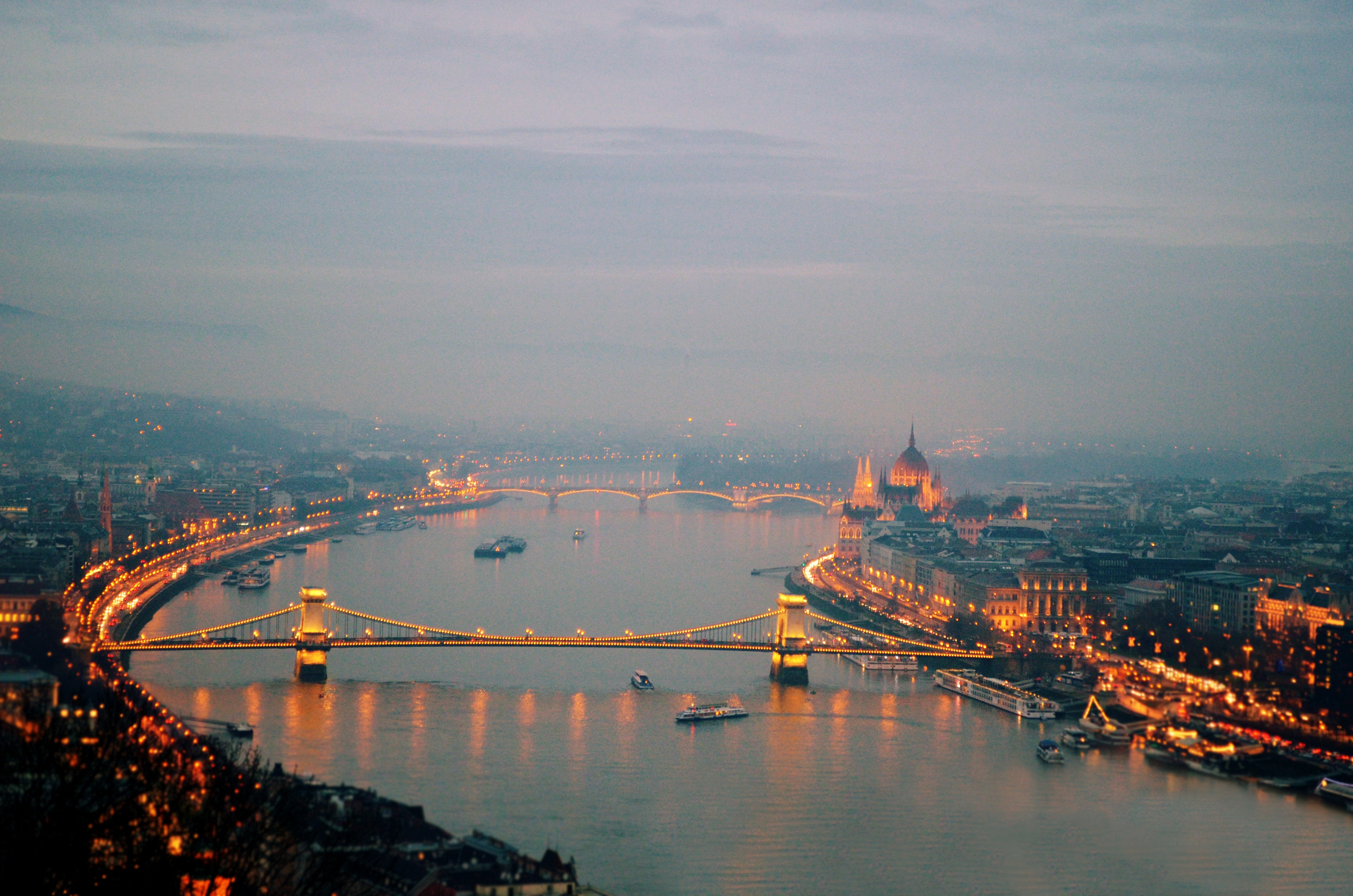 cityscape, transportation, famous Place, photography, illuminated, danube, twilight, night, relaxation, city, cold, hungary, sky, metro, november, ice, HD Wallpaper