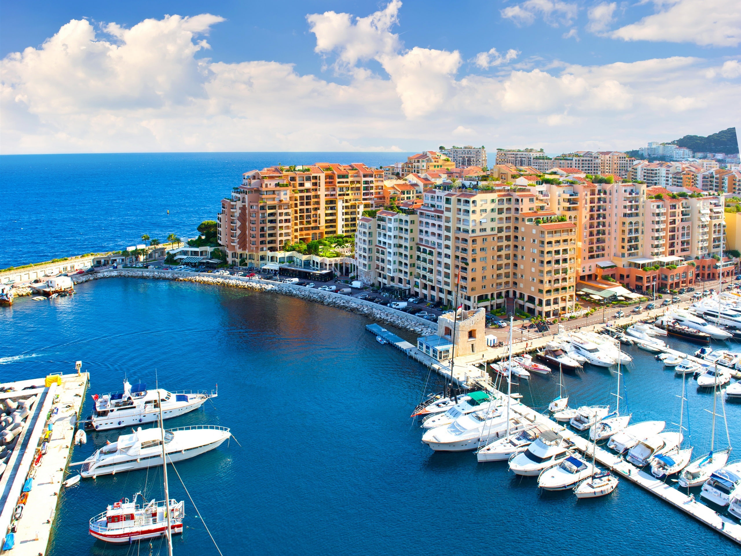 Yachts, 2K, Blue, Sky, Houses, Clouds, Monaco, Pier, Sea, City, HD Wallpaper
