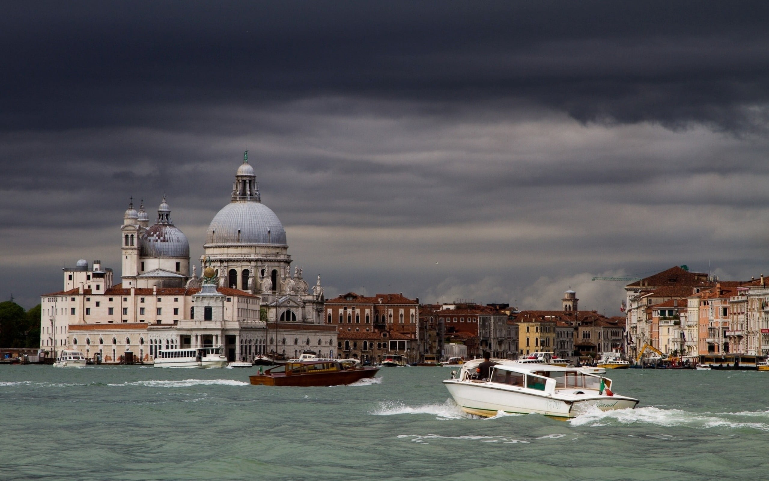 river, transportation, basilica, place of worship, no people, cultures, urban Scene, boat, old, famous Place, gray, nautical Vessel, grand Canal - Venice, HD Wallpaper