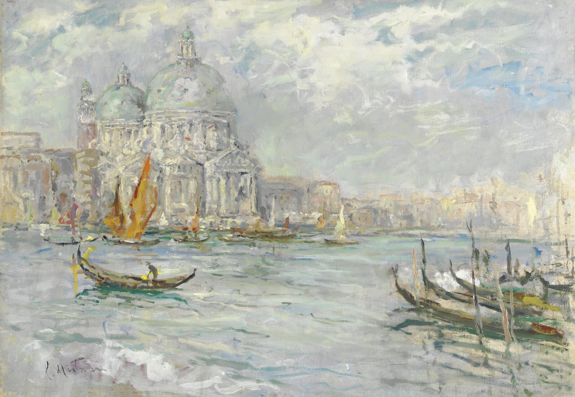 The Grand canal and Santa Maria della Salute, the urban landscape, 1080P, Luigi Mantovani, HD Wallpaper