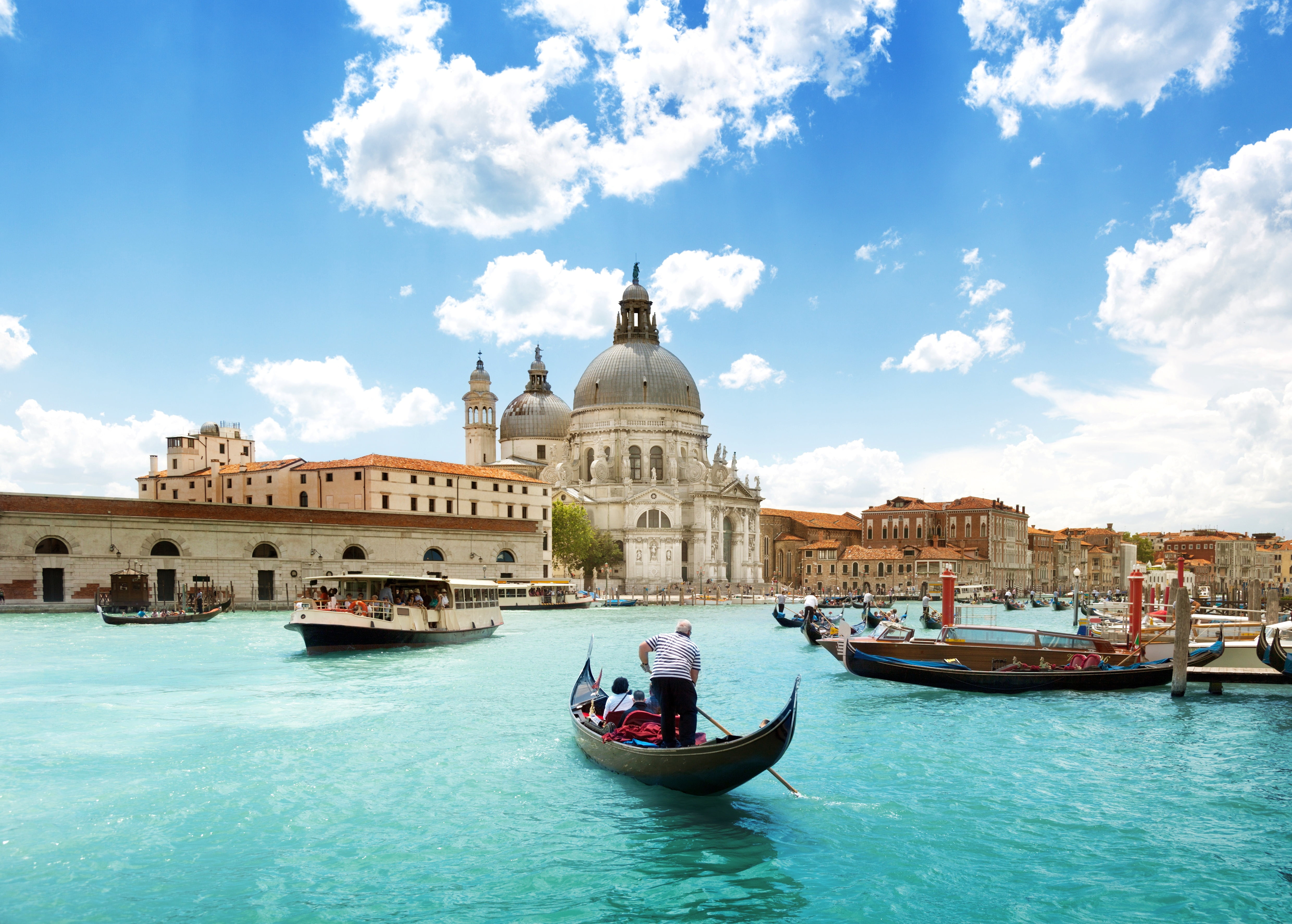 travel Locations, gray, grand Canal - Venice, building Exterior, nautical Vessel, history, church, outdoors, tourist, Canal Grande, architecture, The Basilica of Santa Maria della Salute, HD Wallpaper