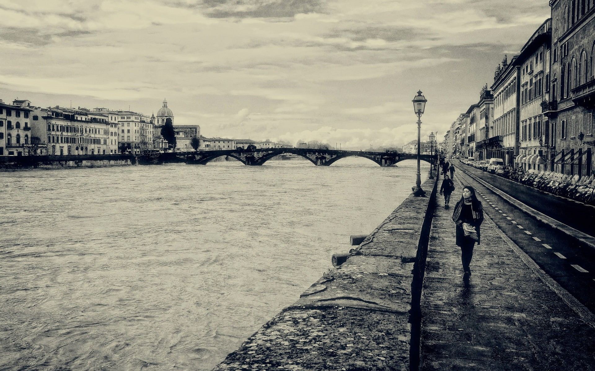 city, outdoors, Florence, Italy, sky, bridge, transportation, connection, full length, built structure, nature, cloud - sky, bridge - man made structure, HD Wallpaper