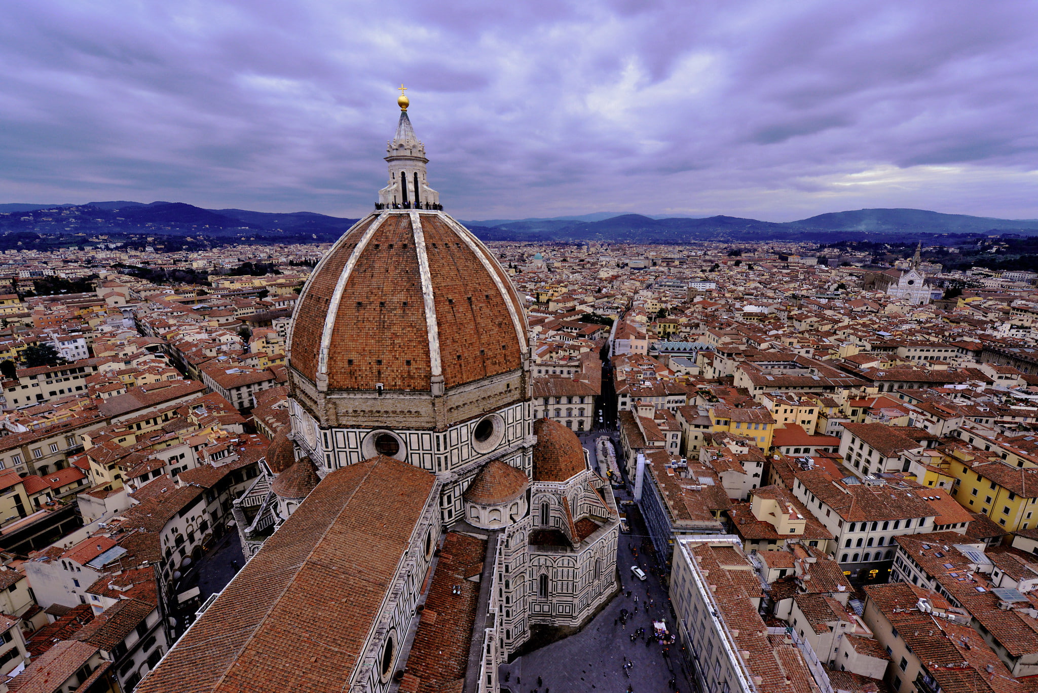 panorama, Italy, view from the bell tower of Giotto, Florence, Cathedral, the dome, 1080P, Santa Maria del Fiore, HD Wallpaper