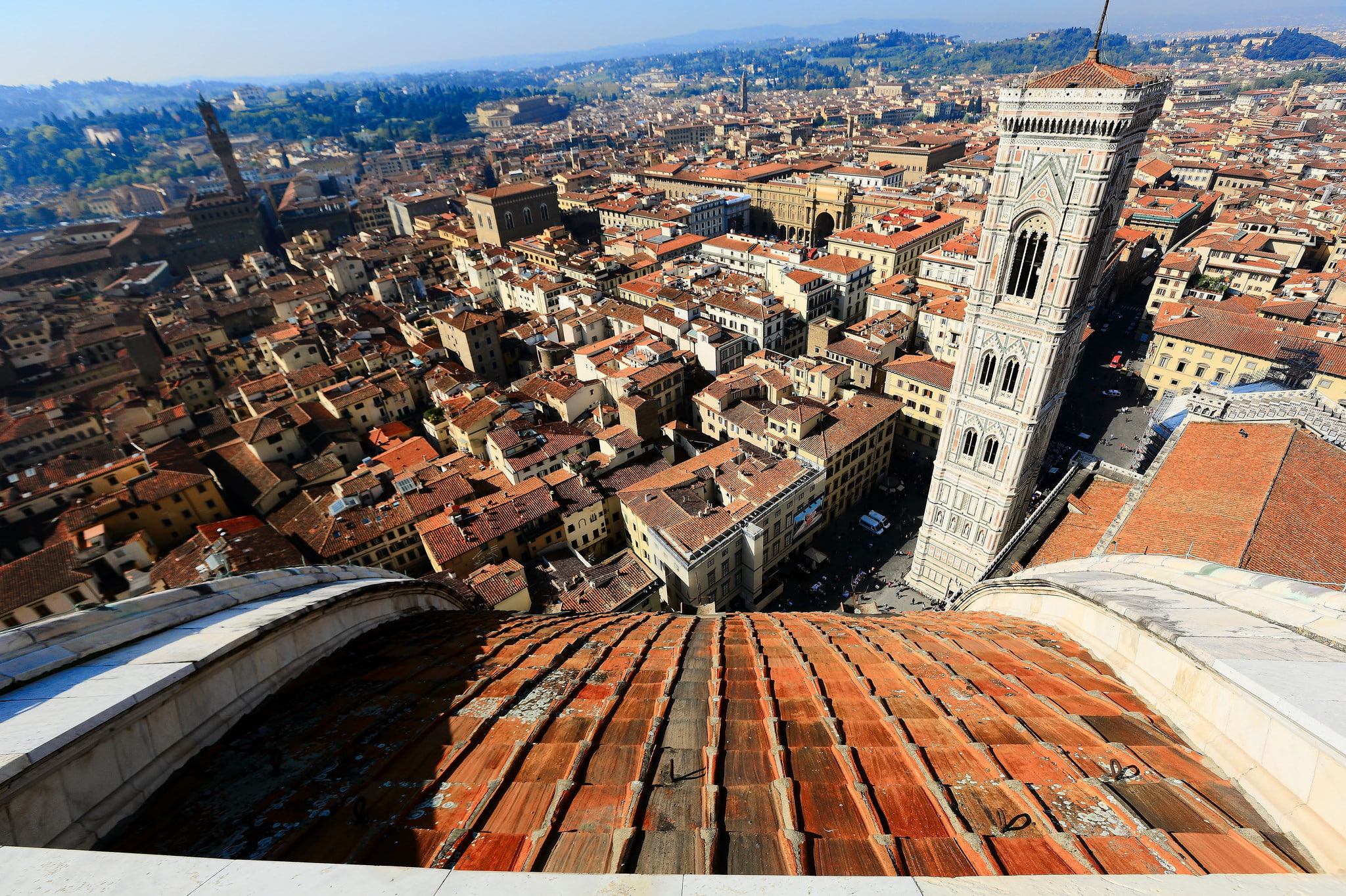 quarter, panorama, the sky, the view from the dome of the Cathedral Santa Maria del Fior, 1080P, home, Italy, street, Florence, Giottos bell tower, HD Wallpaper