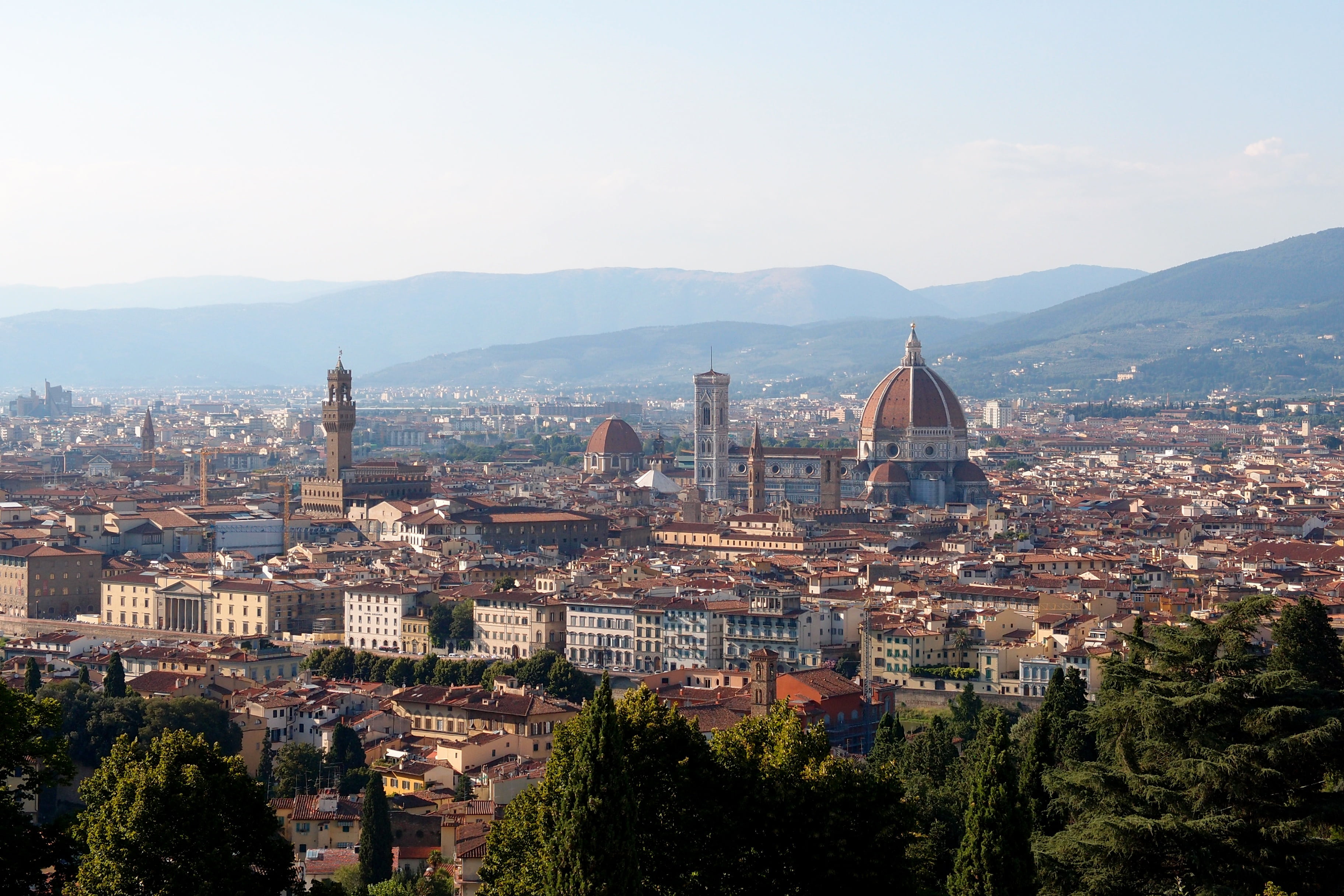 urban Skyline, place of worship, top view, built structure, nature, church, cityscape, mountain, city, travel destinations, building, famous Place, tuscany, HD Wallpaper
