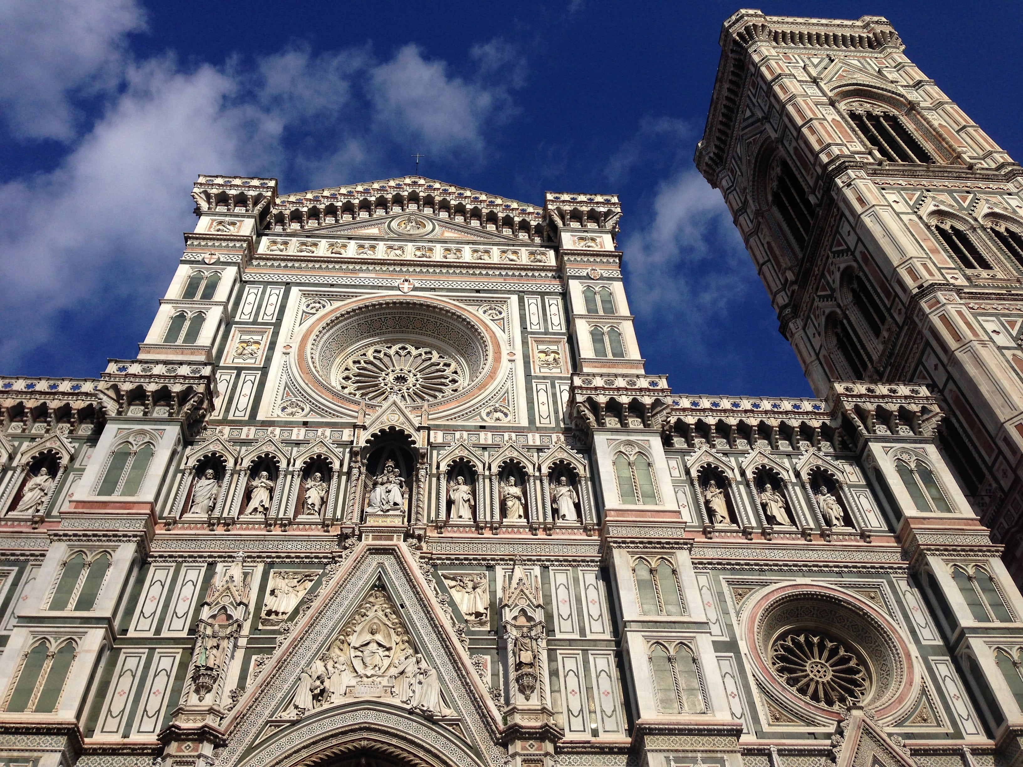 place of worship, florence - Italy, tower, florence, catholicism, duomo Santa Maria Del Fiore, clock, building, spirituality, travel destinations, ornate, HD Wallpaper