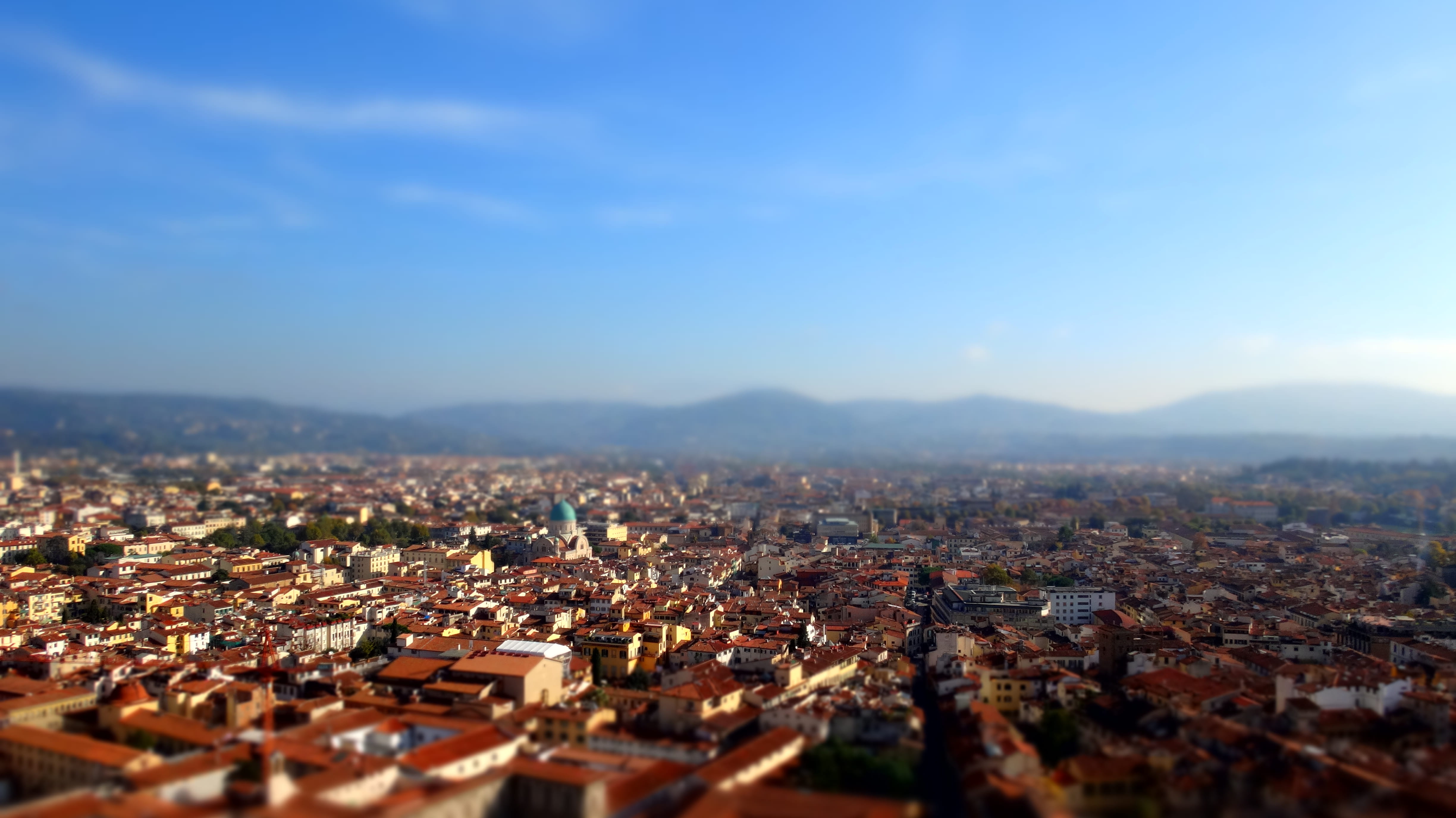 day, sunlight, building, city life, firenze, cathedral of santa maria del fiore, townscape, 4K, tilt-shift, crowded, city, cityscape, high angle view, HD Wallpaper