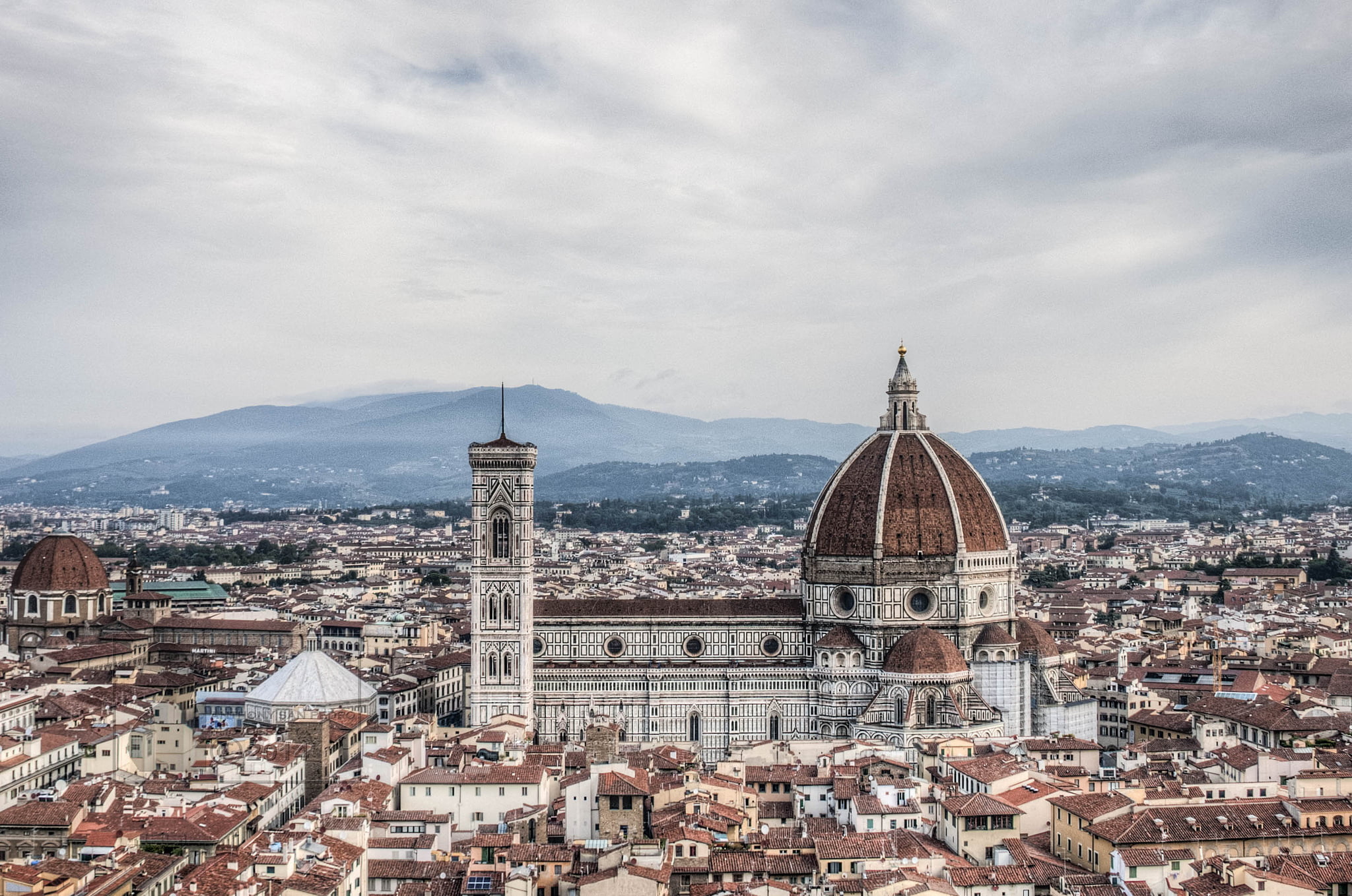 place of worship, 1080P, tourism, city, crowded, Santa Maria del Fiore, panorama, the dome, sky, outdoors, Italy, crowd, Cathedral, architecture, cityscape, HD Wallpaper
