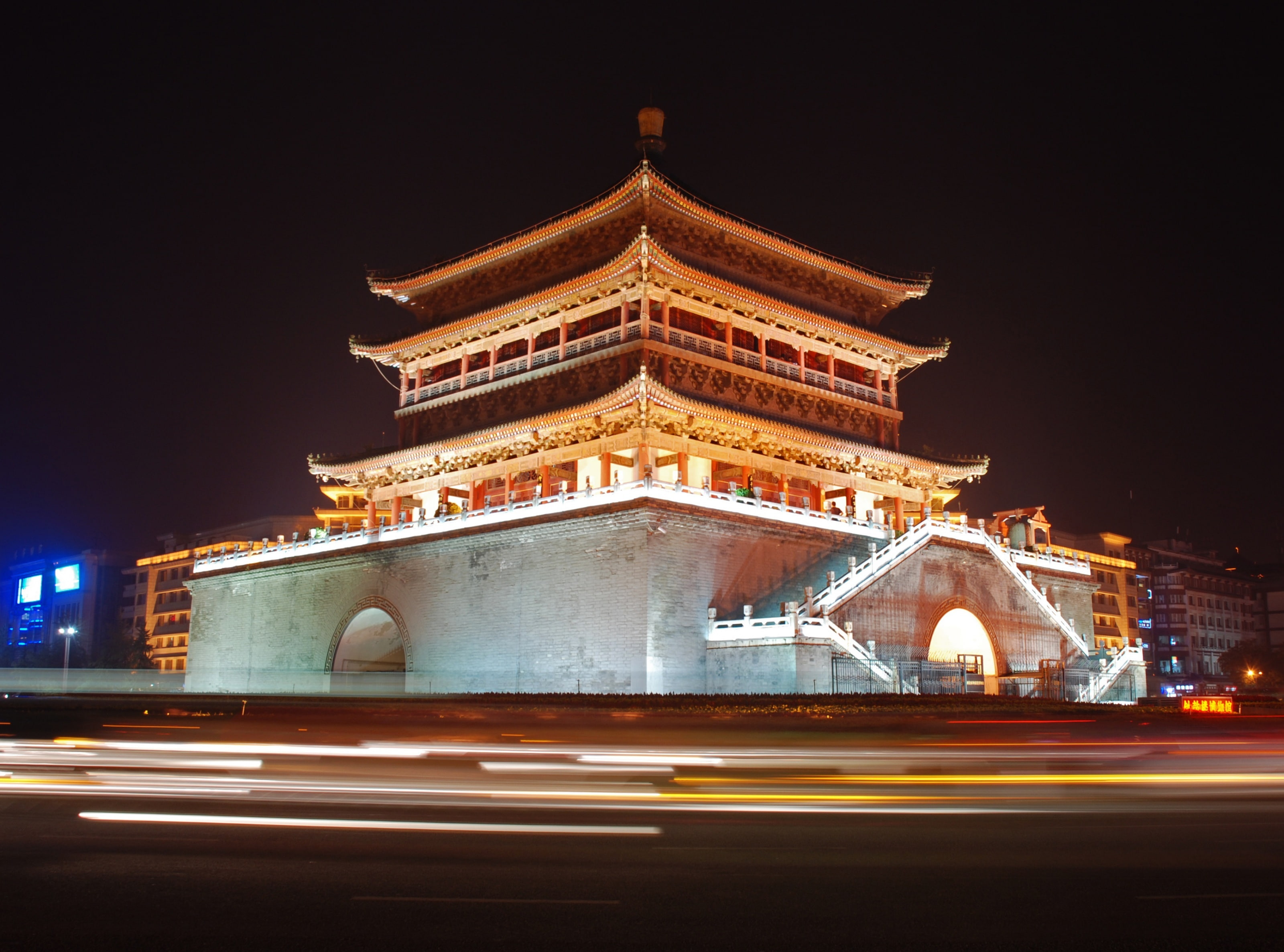 China, Light, Bell, history, 2K, belltower, blurred motion, long exposure, Asia, outdoors, building exterior, Tower, architecture, transportation, no people, HD Wallpaper