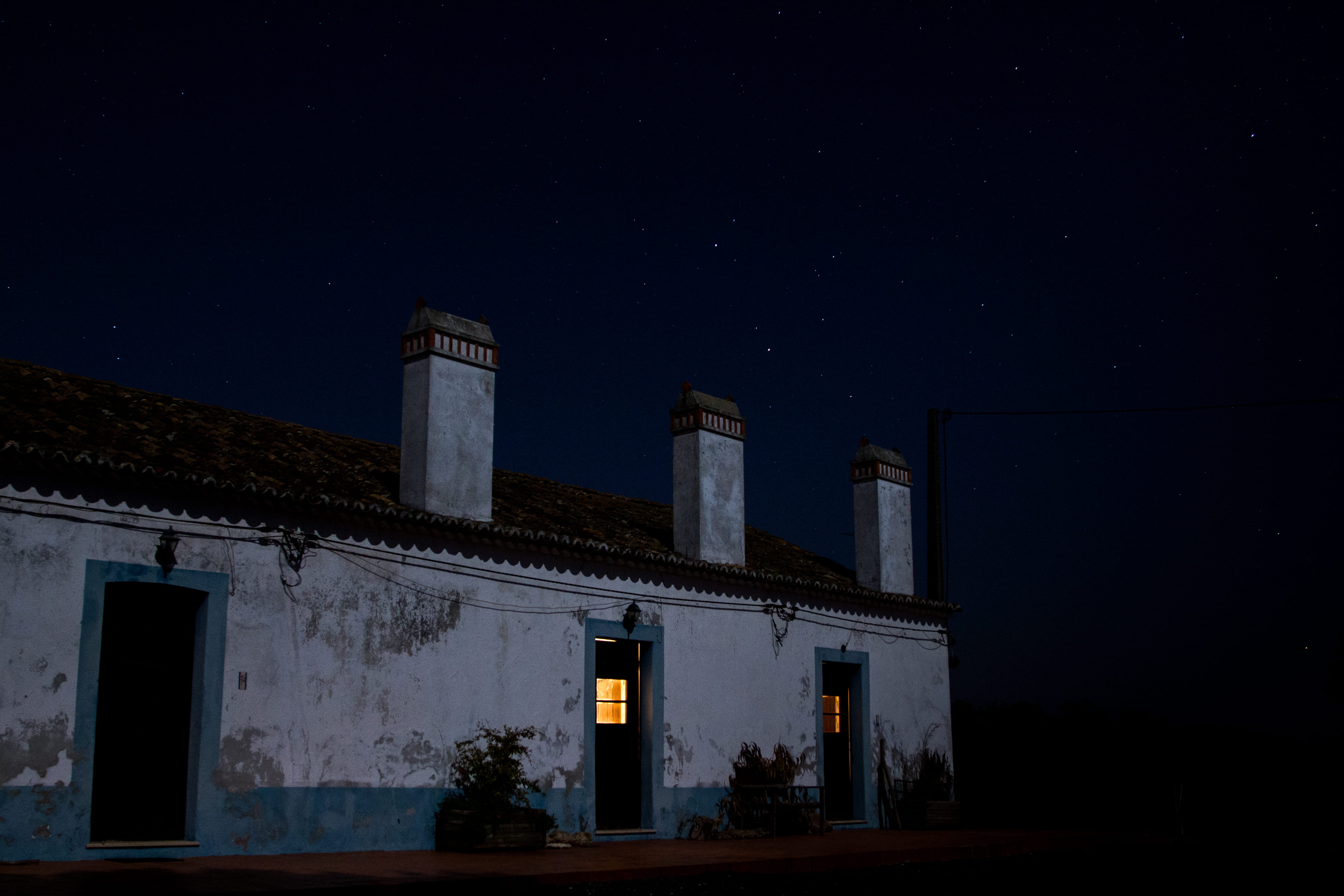 rural, portugal, low angle view, nature, illuminated, night, star - space, wall, time, house, moon, space, history, astronomy, building, building exterior, HD Wallpaper