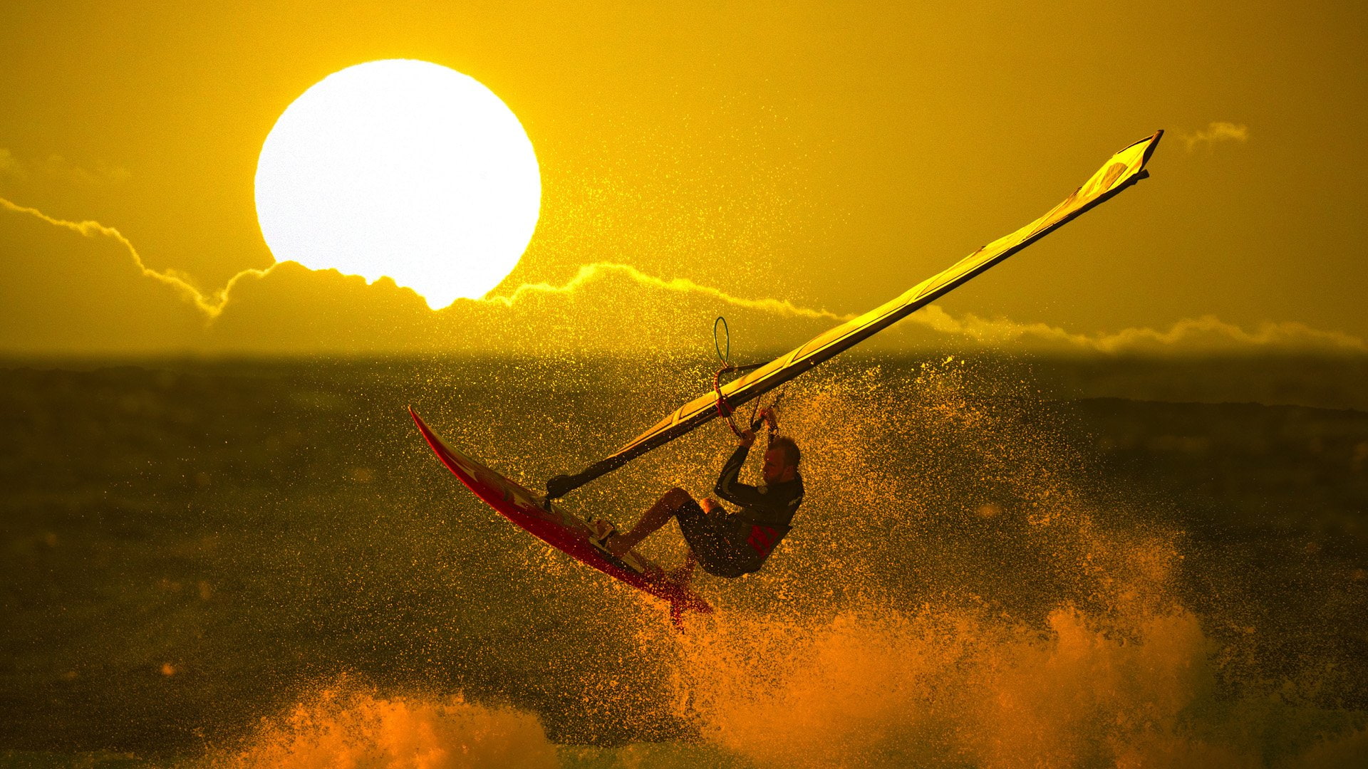 sun, windsurfing, beautiful, sports, sea, 1080P, guy, HD Wallpaper