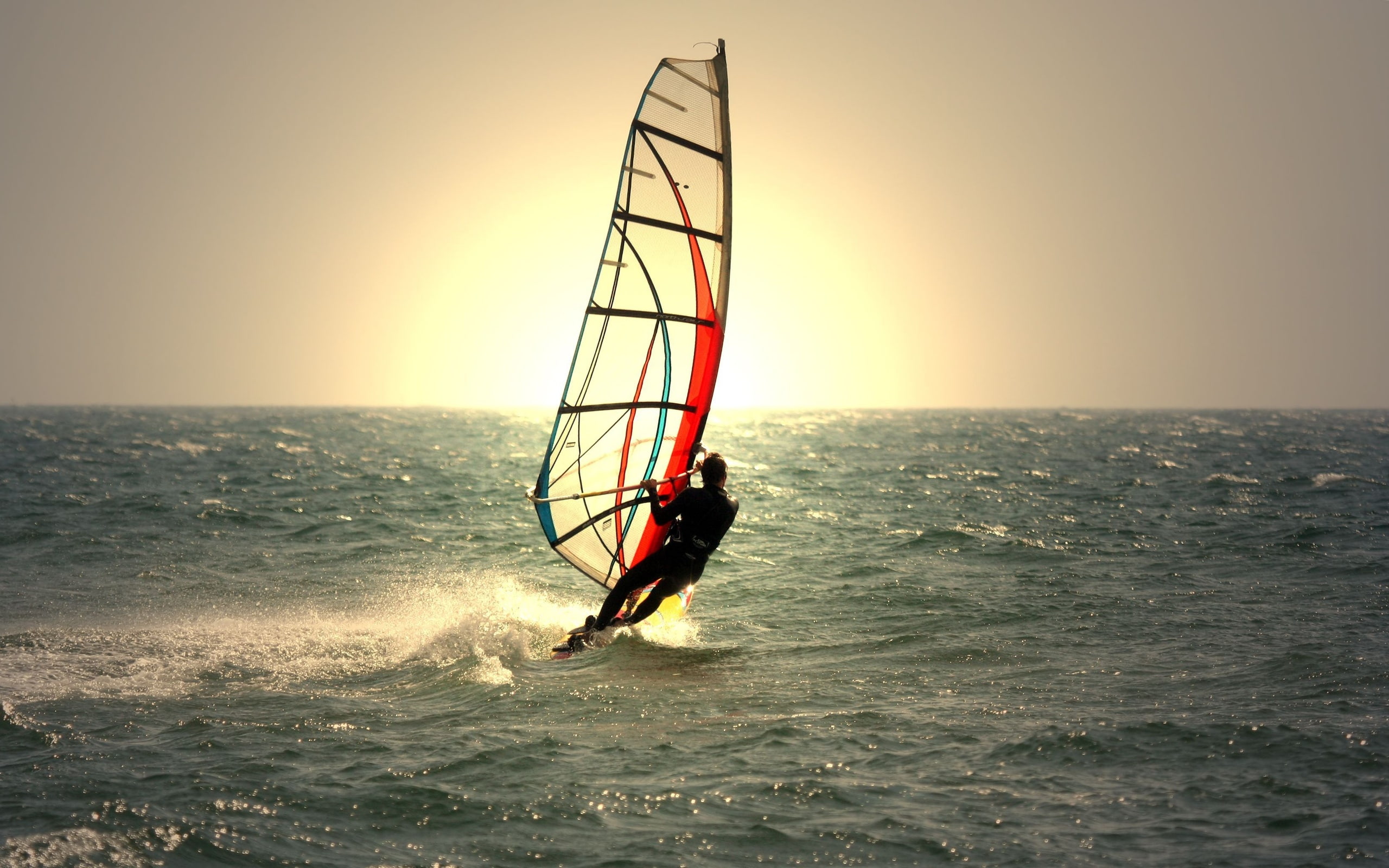 Horizon, Windsurfing, Sports, Ocean, 2K, HD Wallpaper