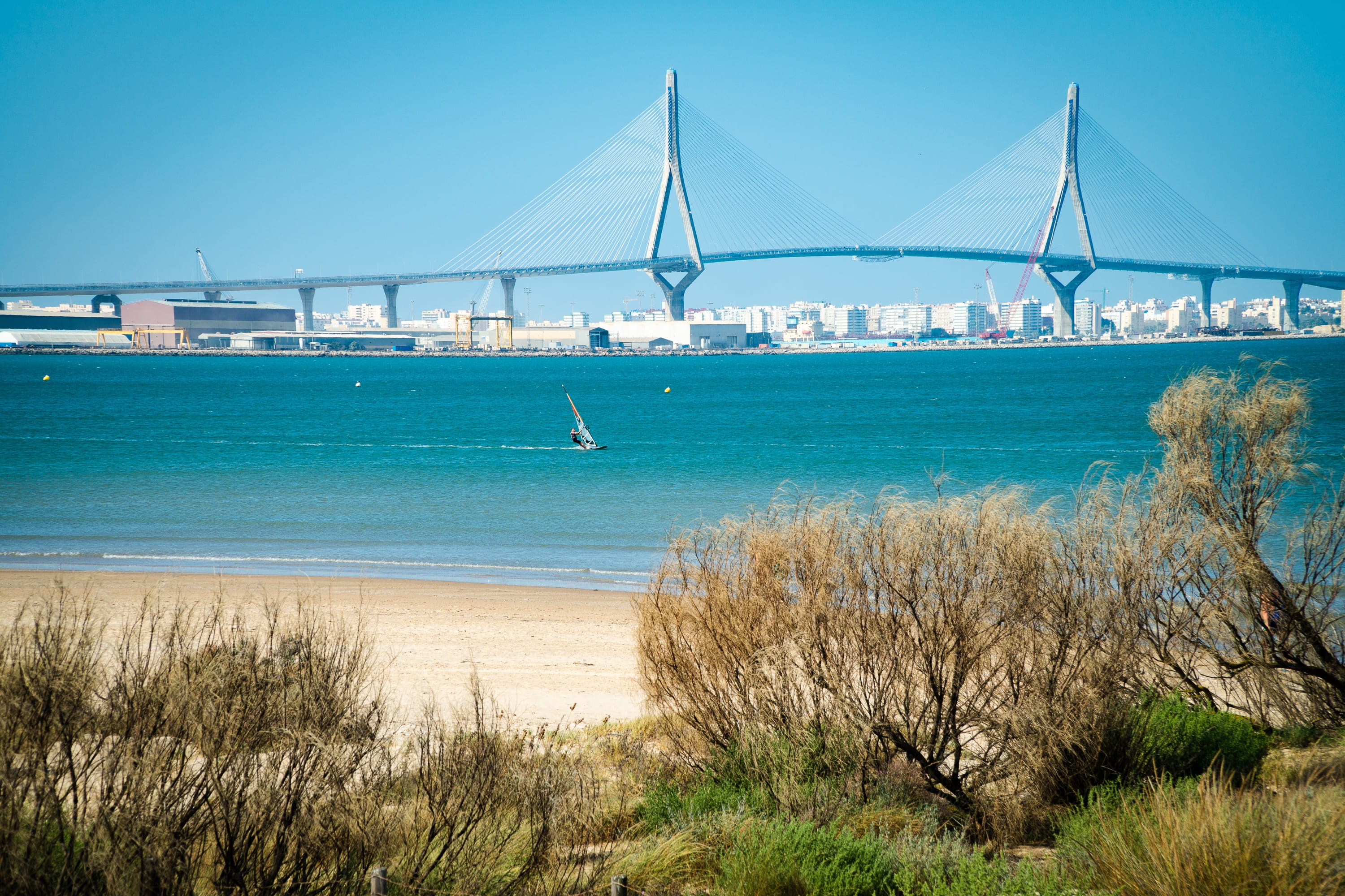 water, sailboat, no people, outdoors, travel, land, constitution, travel destinations, landscape, architecture, 1812, nature, 2K, bridge, plant, sea, bay, HD Wallpaper