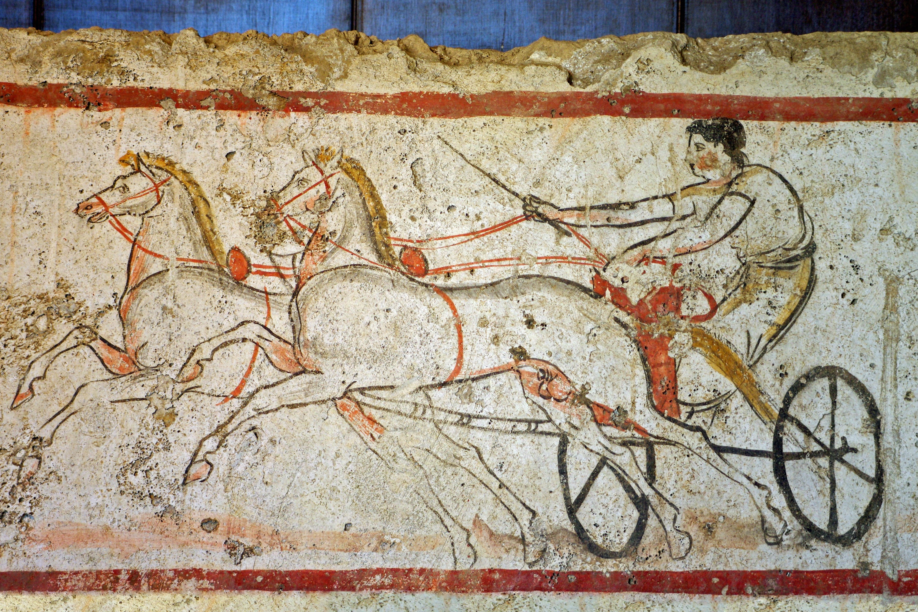 decline, mural, chariot, paestum archaeological museum, day, no people, man, art and craft, archaeological museum, graffiti, wall, fresco, built structure, HD Wallpaper