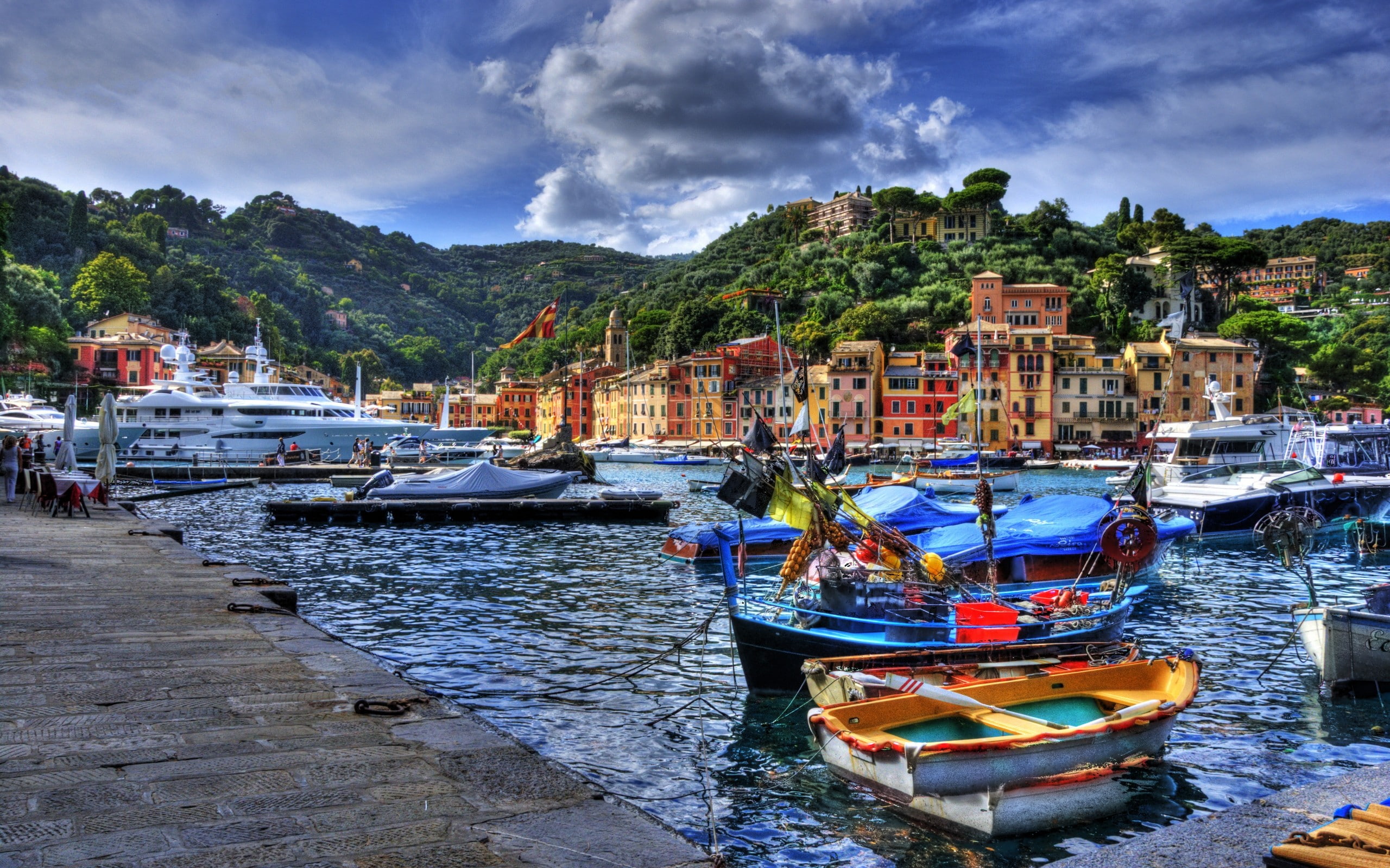 harbor, cloud - sky, Italy, built structure, mountain, fishing boat, building exterior, architecture, mode of transportation, sky, land, sailboat, travel destinations, HD Wallpaper