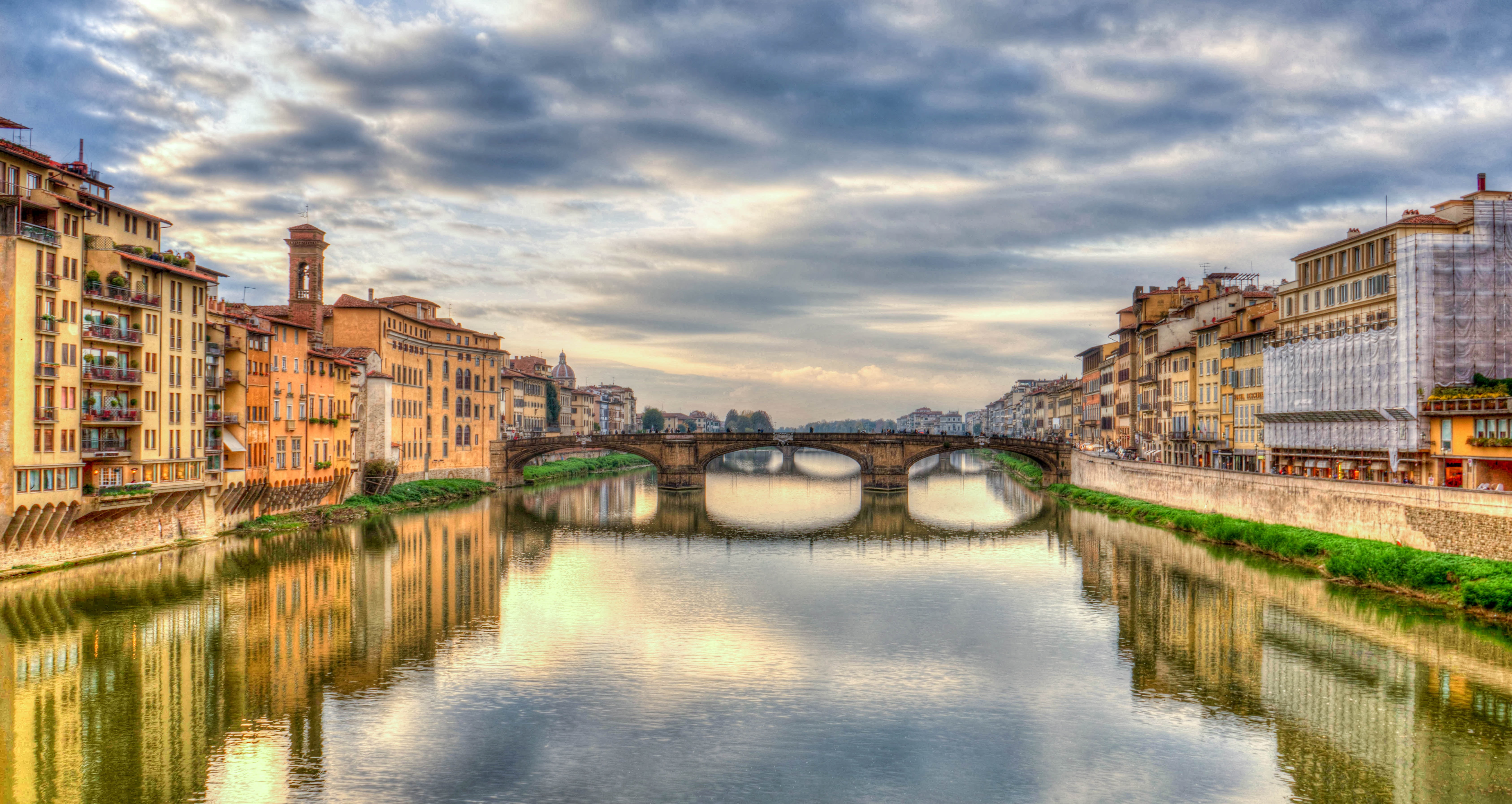 hdr, concrete, cultures, town, florence, arno River, architecture, european Culture, twilight, building, summer, city, cloud - sky, bridge, street, building Exterior, HD Wallpaper