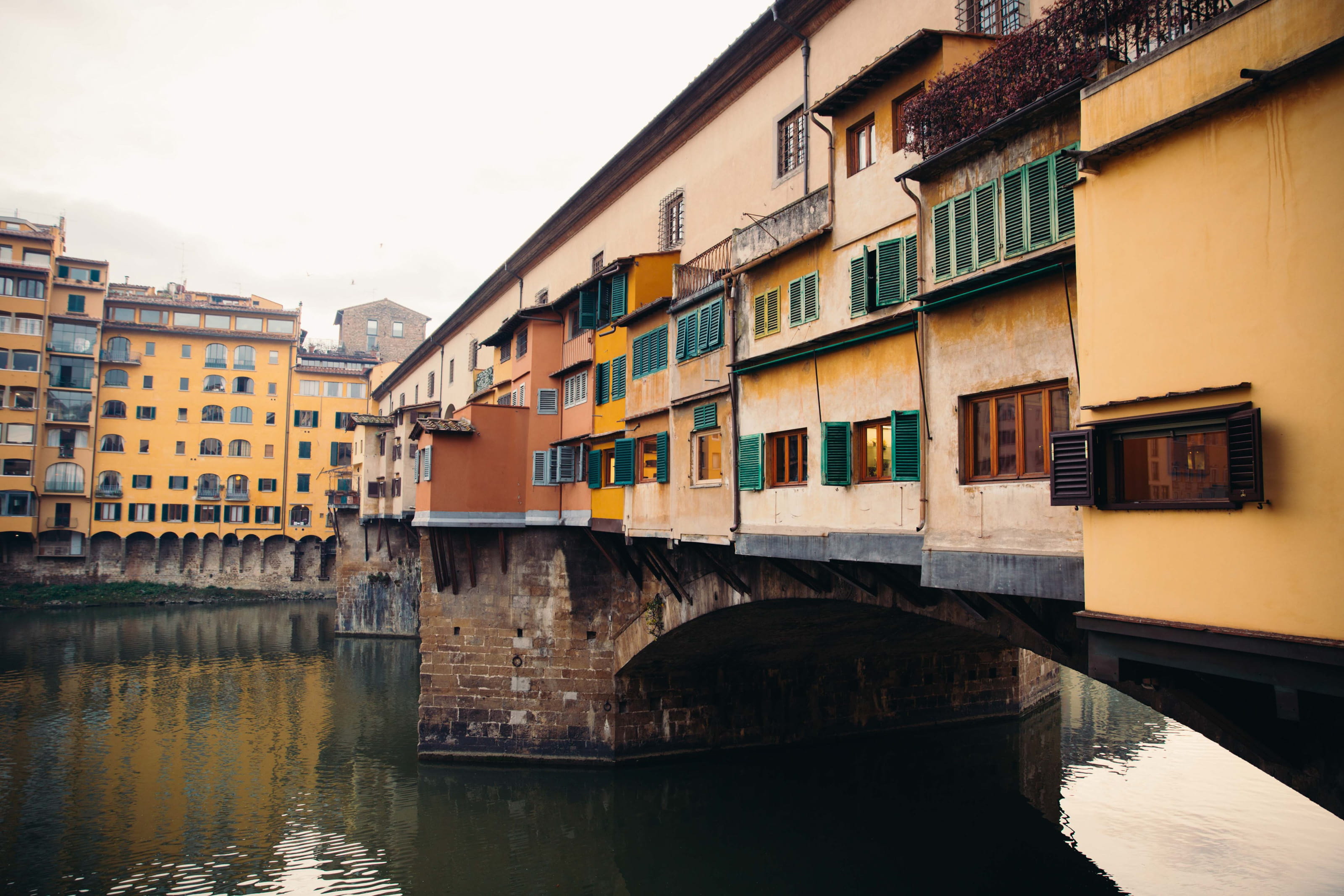 no people, canal, connection, florence italy, europe, bridge, landmark, old, historical, medieval, landscape, traditional, florence, day, city, waterfront, HD Wallpaper