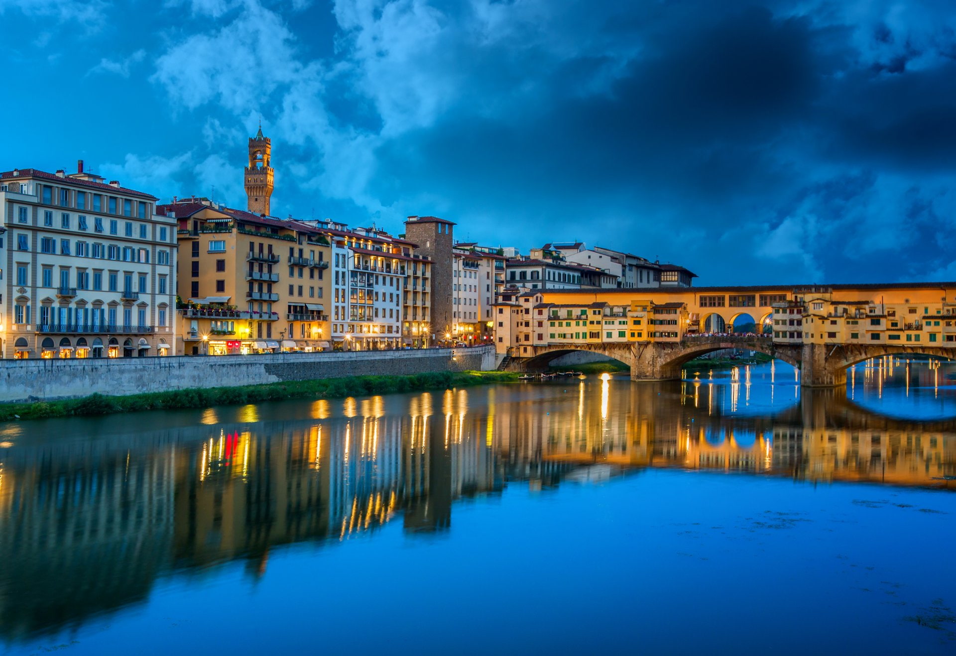Light, Bridges, Night, Ponte Vecchio, Florence, 1080P, Italy, Bridge, HD Wallpaper