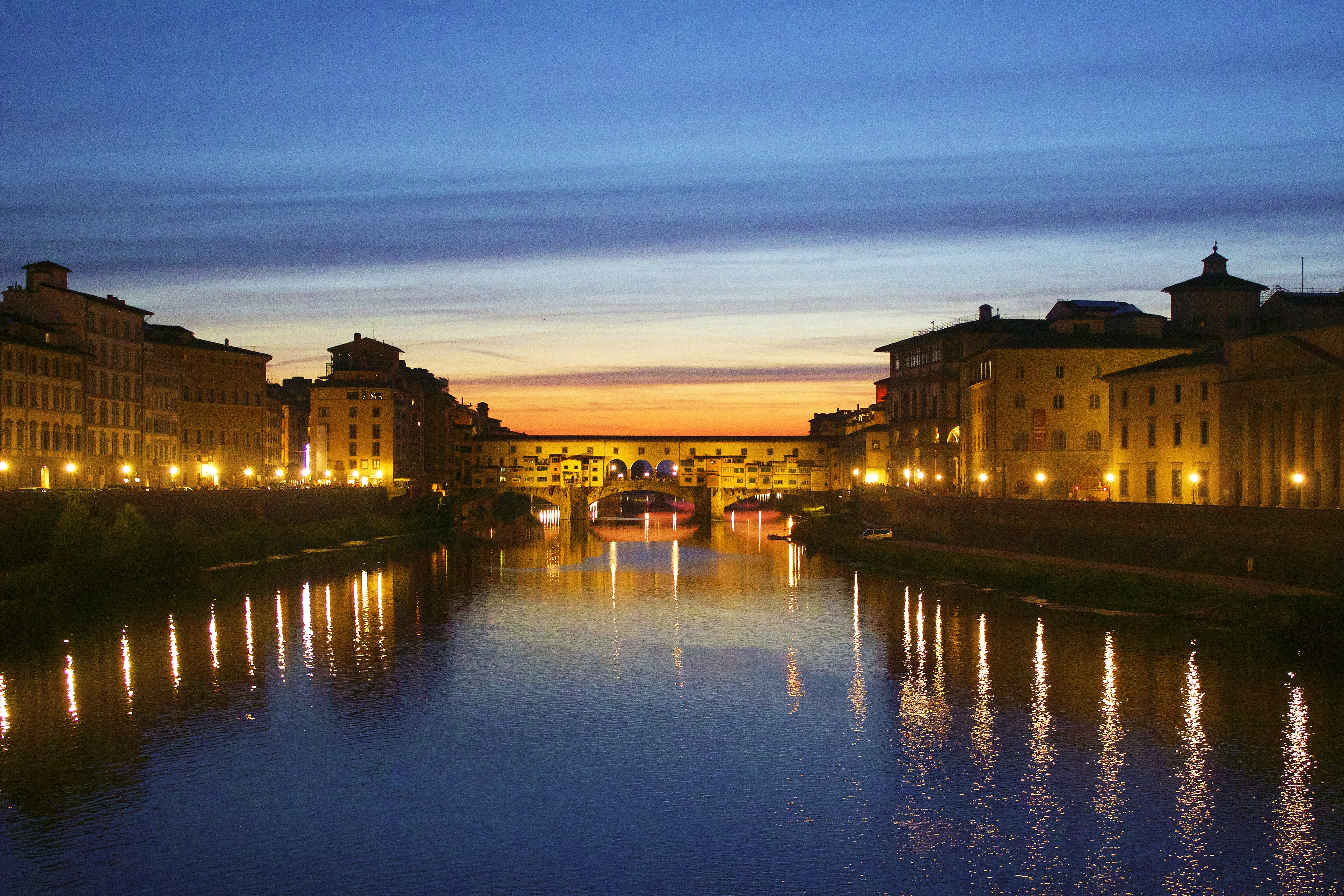 europe, reflection, travel, vecchio, tuscany, built structure, transportation, night, nature, building exterior, water, Bridge, town, concrete, Sunset, HD Wallpaper